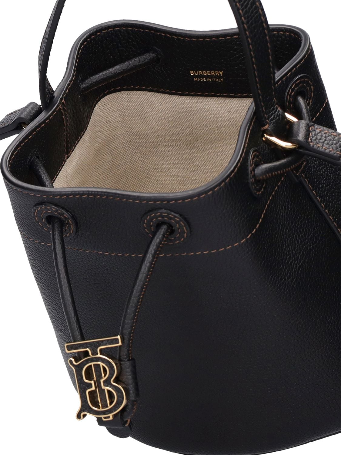 Shop Burberry Mini Leather Bucket Bag In Black