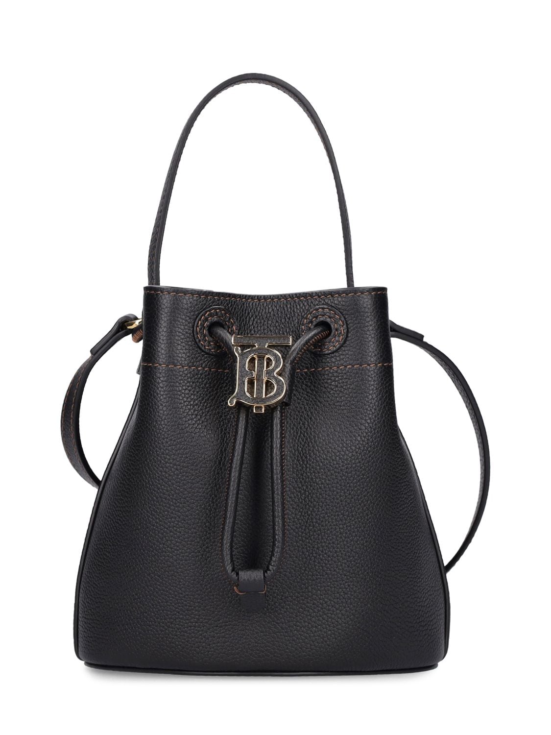 Shop Burberry Mini Leather Bucket Bag In Black