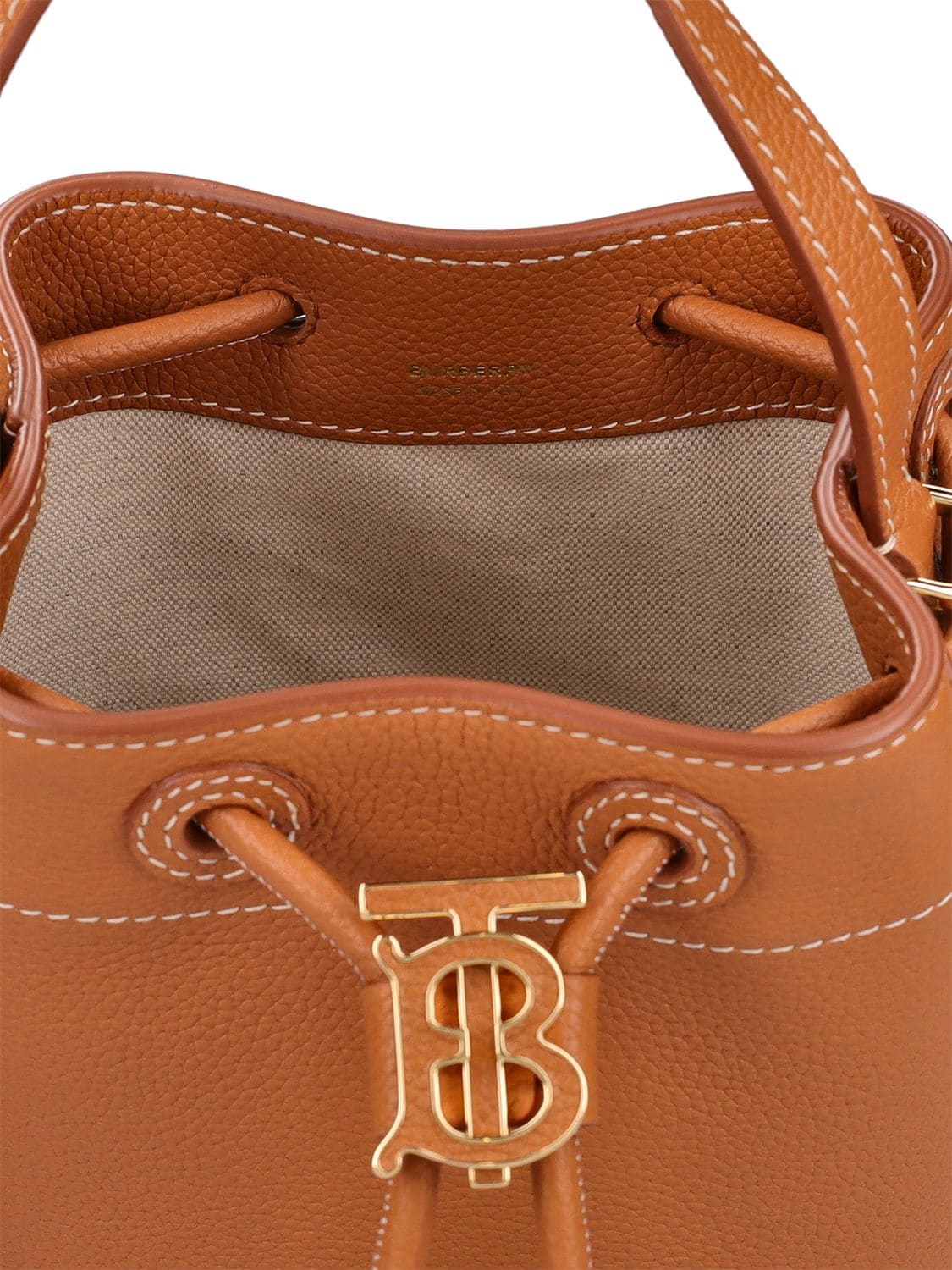 Shop Burberry Mini Leather Bucket Bag In Warm Russet Brown