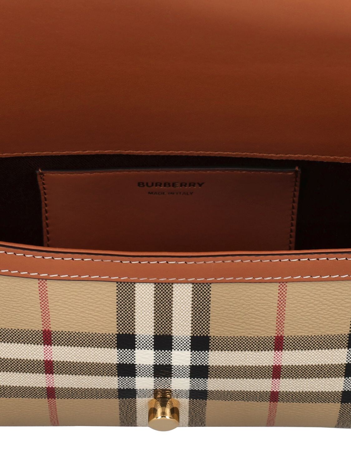 Shop Burberry Small Note Canvas Check Shoulder Bag In Briar Brown