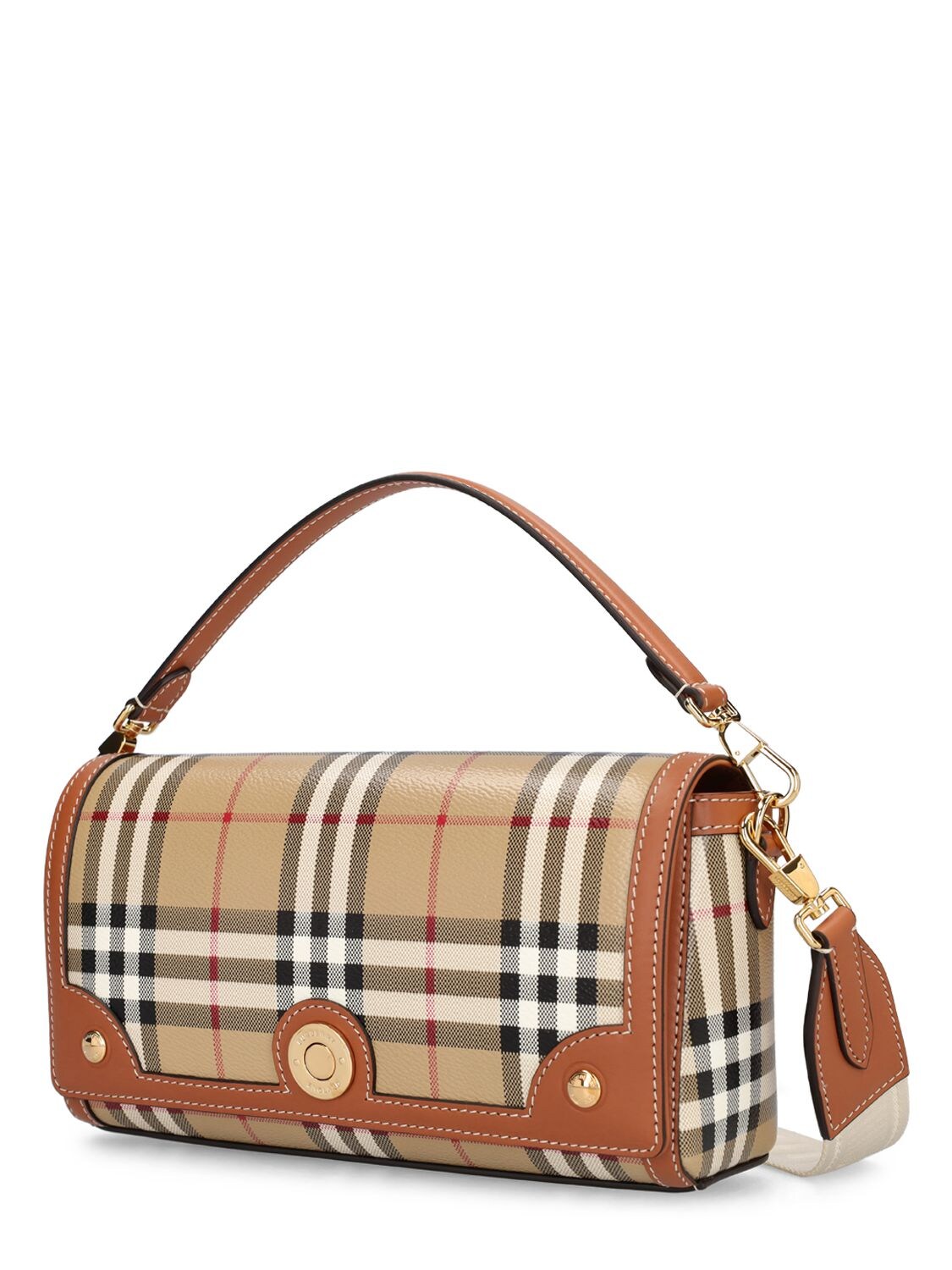 Shop Burberry Small Note Canvas Check Shoulder Bag In Briar Brown