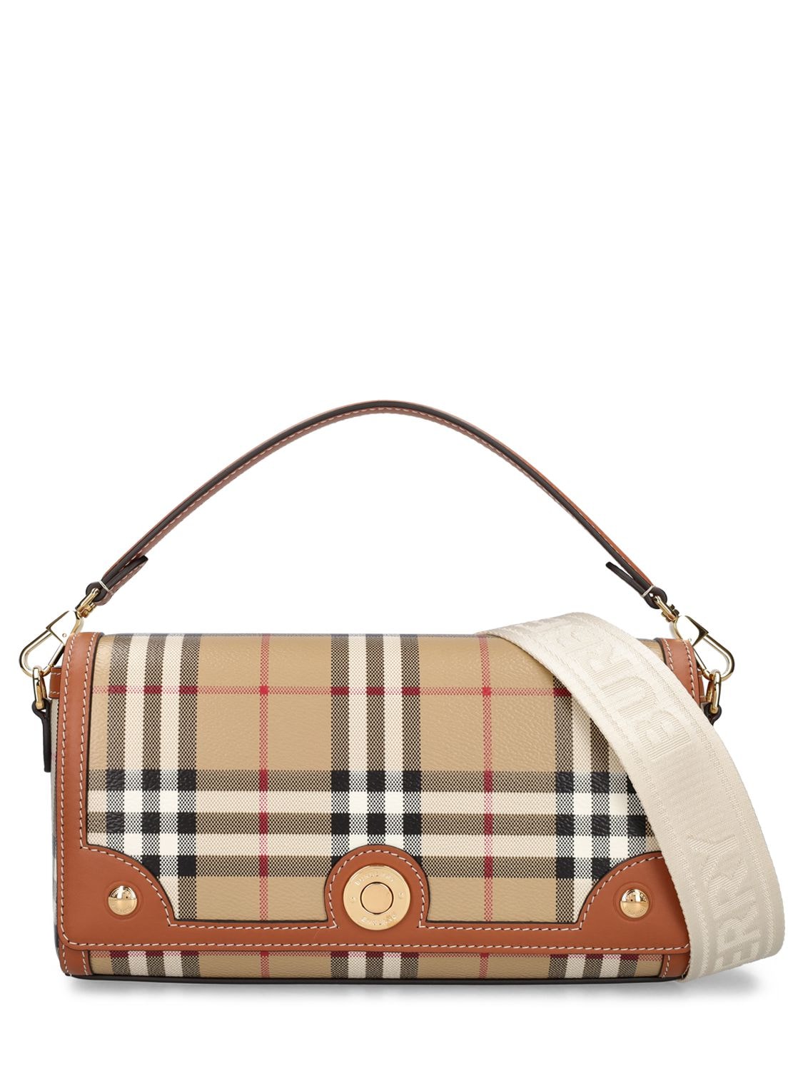 Burberry Small Note Canvas Check Shoulder Bag In Briar Brown