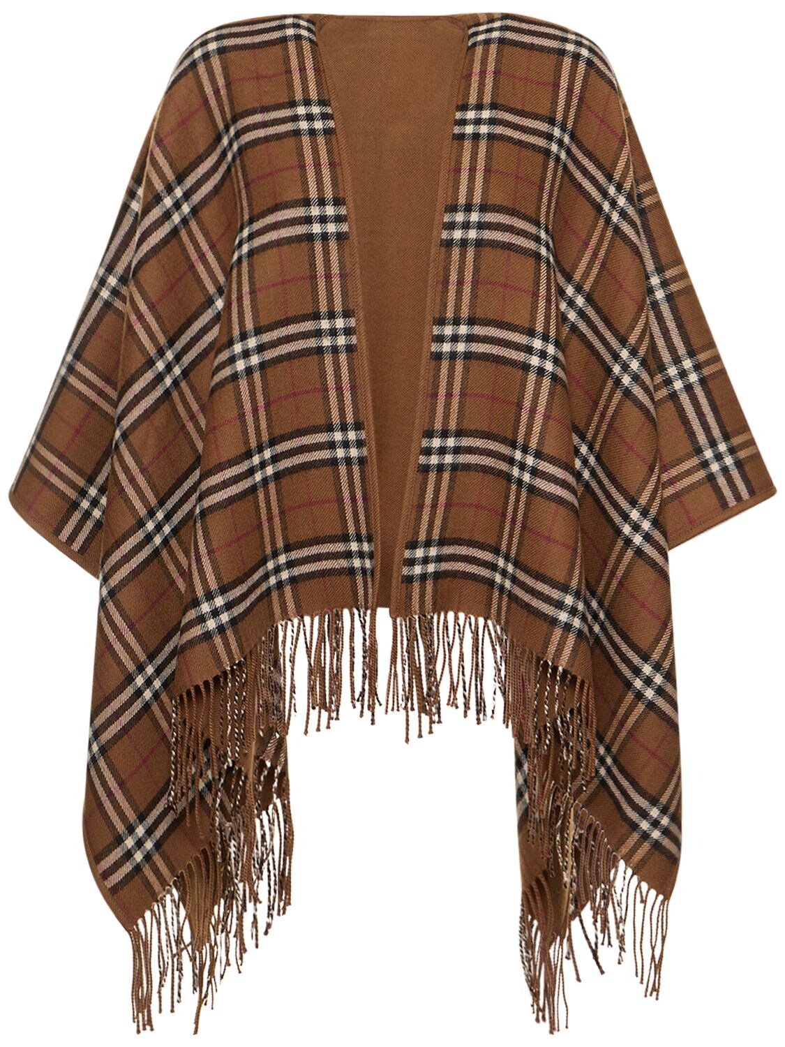 Shop Burberry Reversible Check Wool Cape In Darkbirchbrown