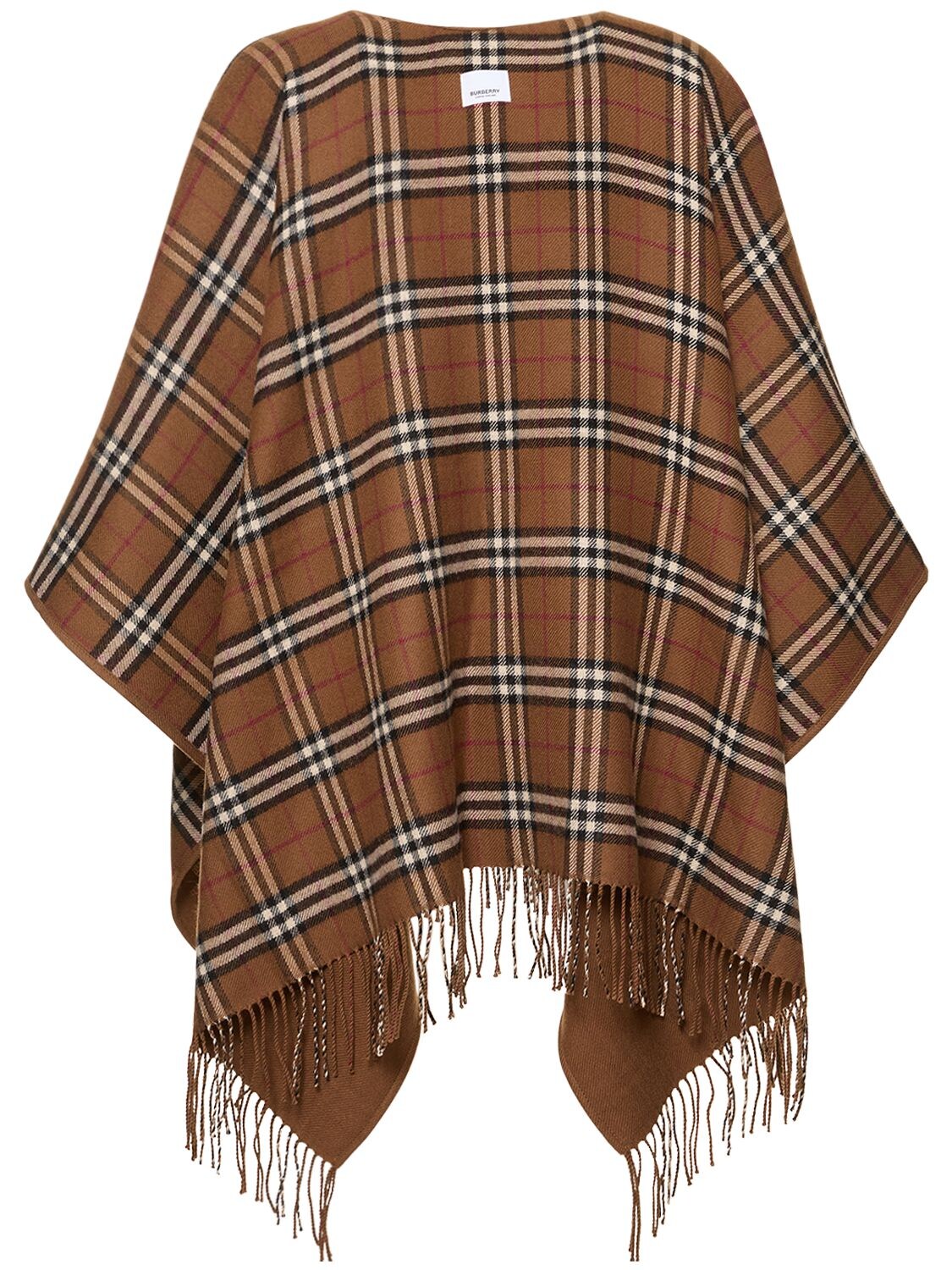 Shop Burberry Reversible Check Wool Cape In Darkbirchbrown