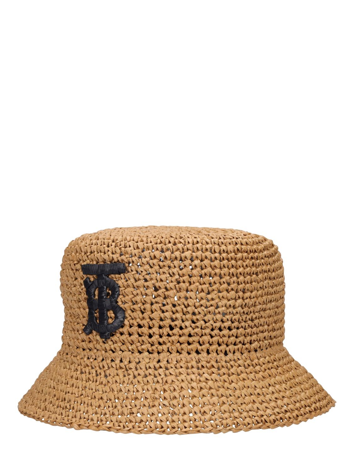 Shop Burberry Crochet Bucket Hat In Beige,black