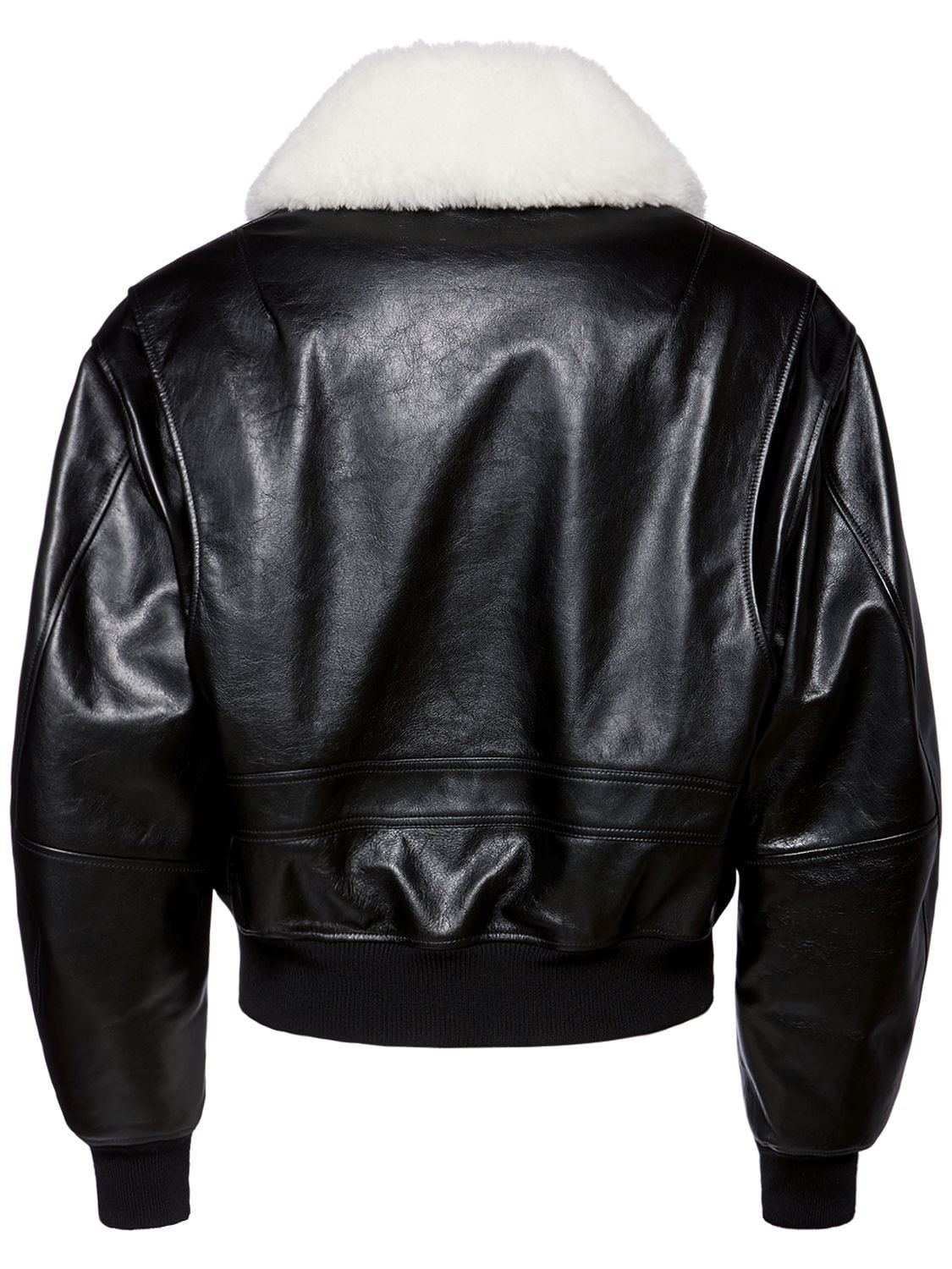 Shop Bottega Veneta Shearling Collar Leather Jacket In Black