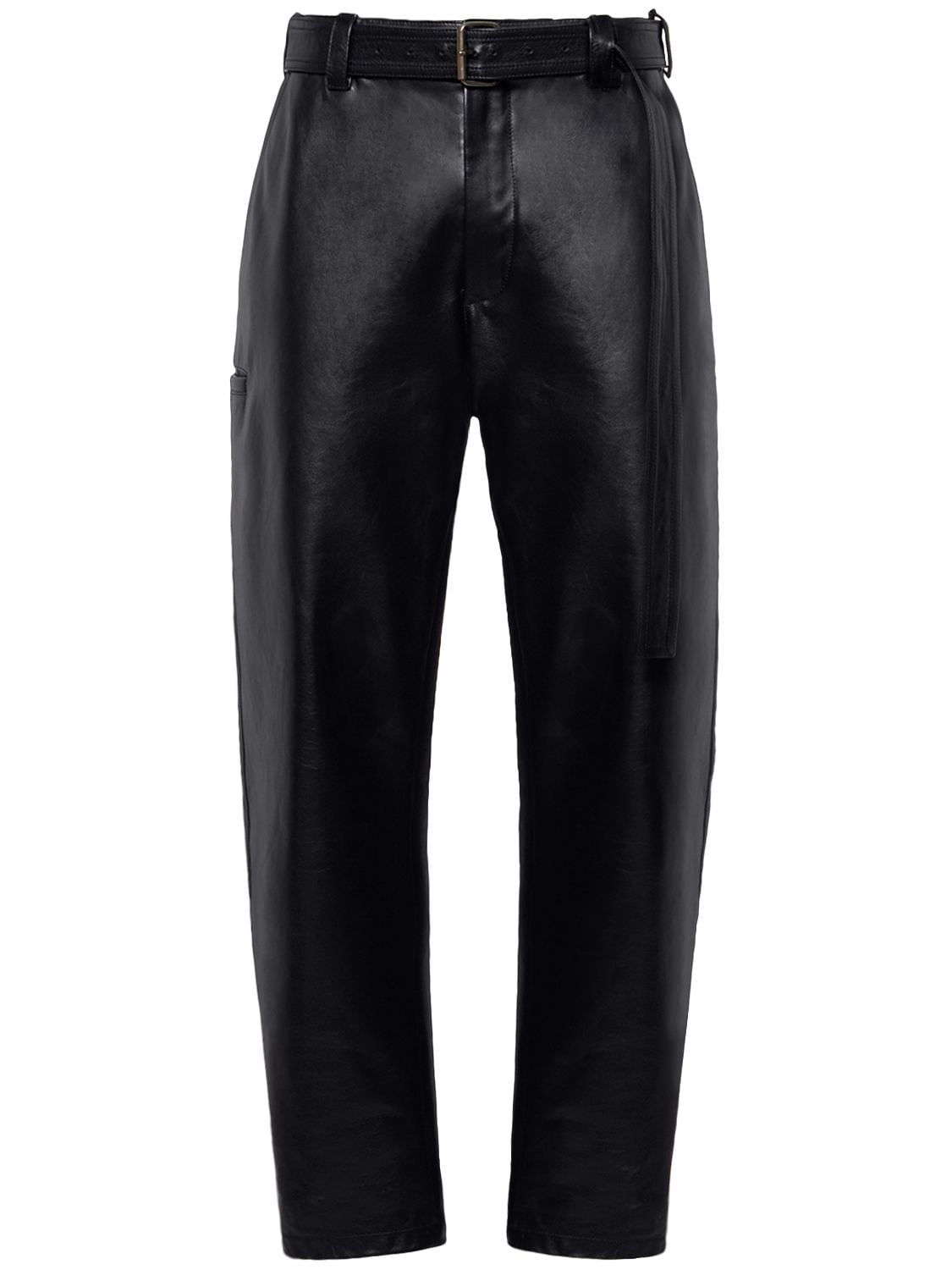 Bottega Veneta Belted Leather Trousers In Black
