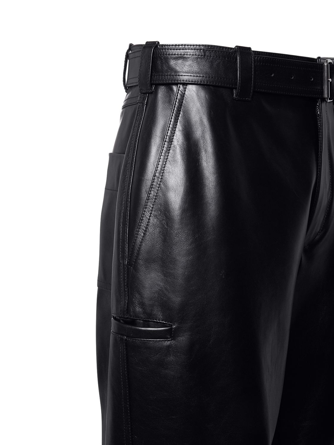 Shop Bottega Veneta Belted Leather Pants In Black