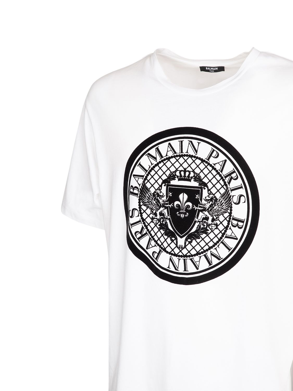 søn Skabelse Raffinaderi Balmain Flocked Medallion Cotton T-shirt In White | ModeSens