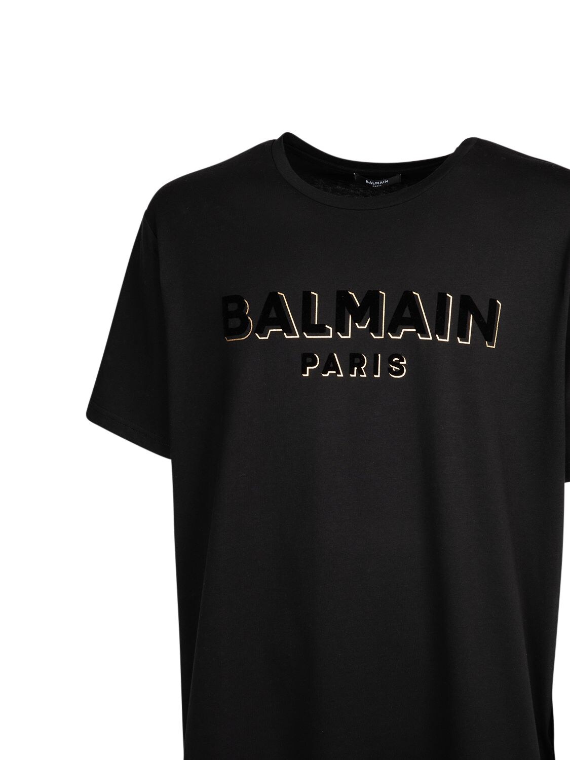 Shop Balmain Flocked & Foiled Logo T-shirt In Black,gold