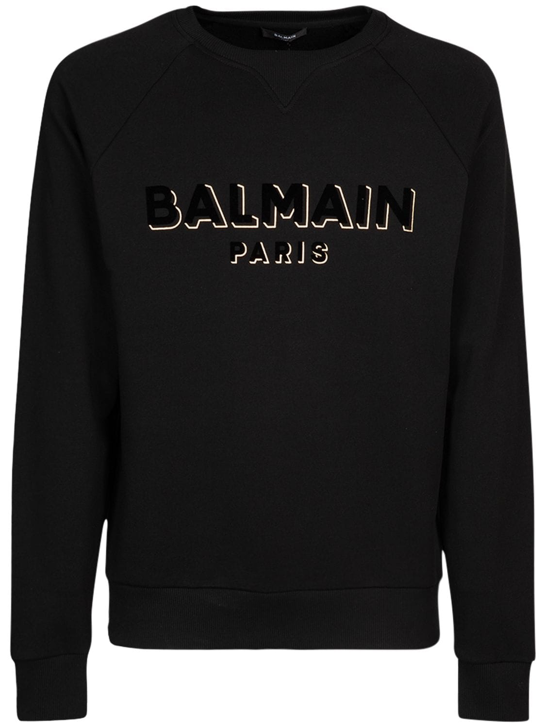 Shop Balmain Flocked & Foiled Logo Sweatshirt In Black,gold