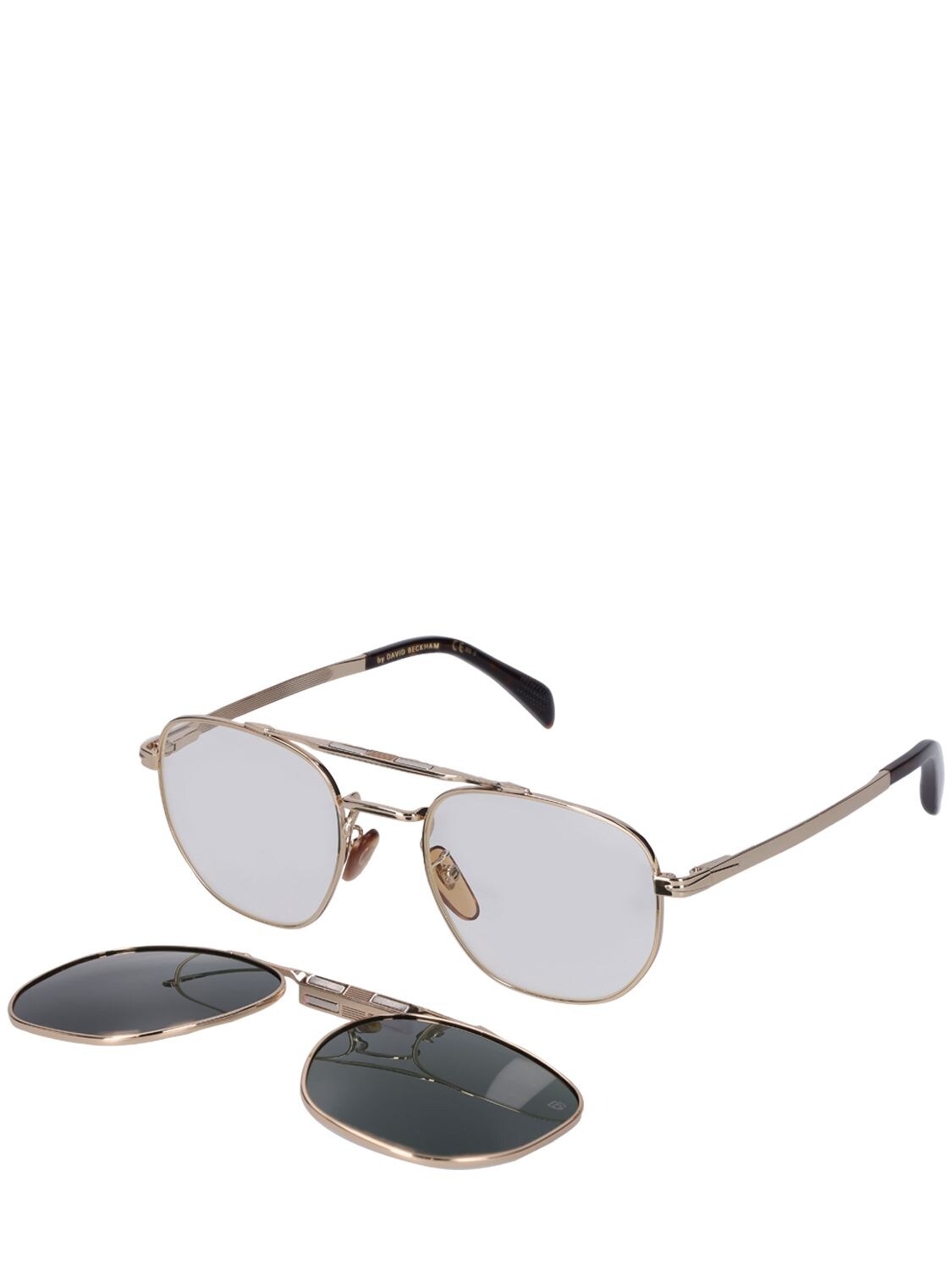 Shop Db Eyewear By David Beckham Db Squared Metal Clip-on Sunglasses In Gold,green