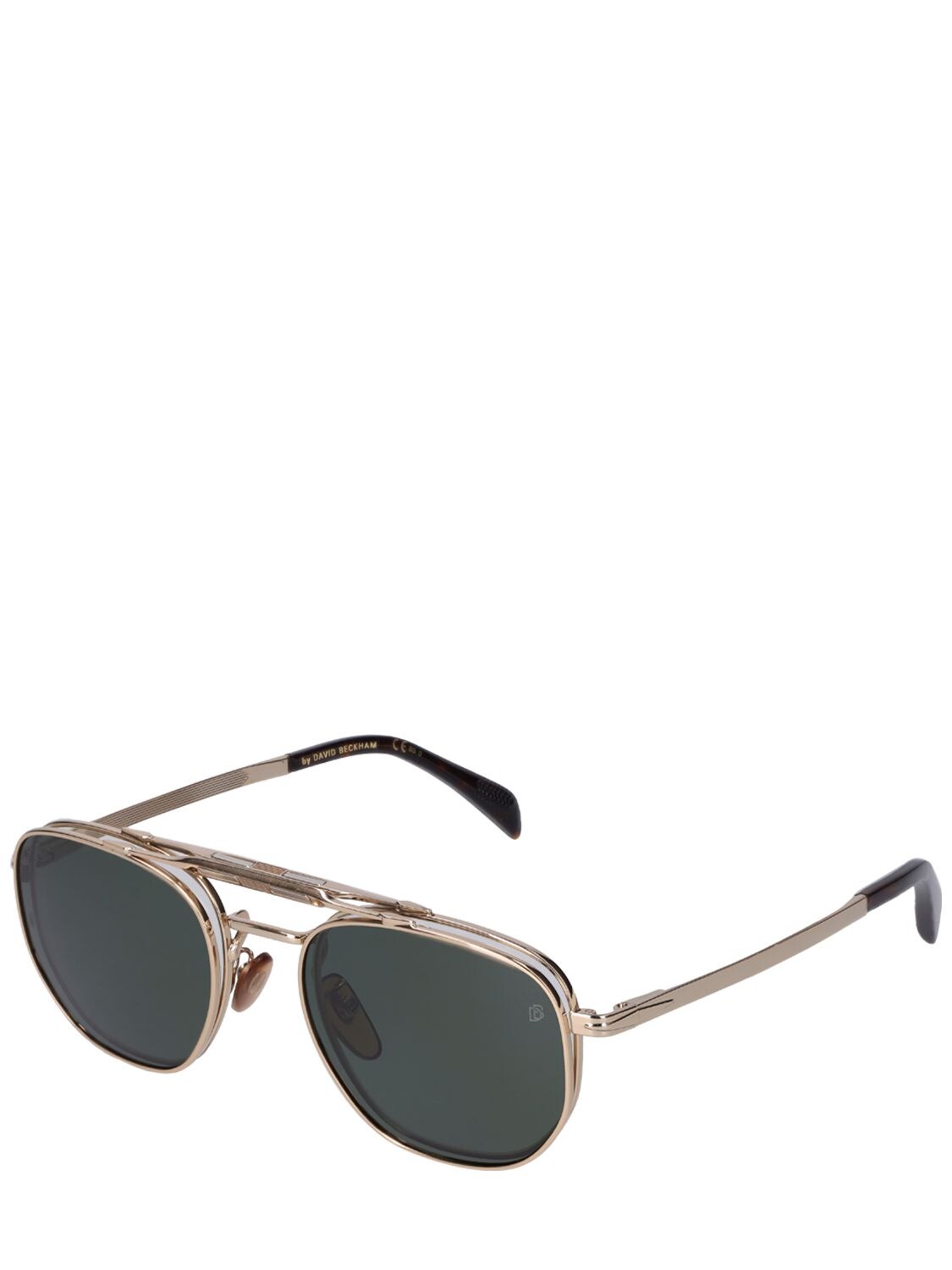 Shop Db Eyewear By David Beckham Db Squared Metal Clip-on Sunglasses In Gold,green