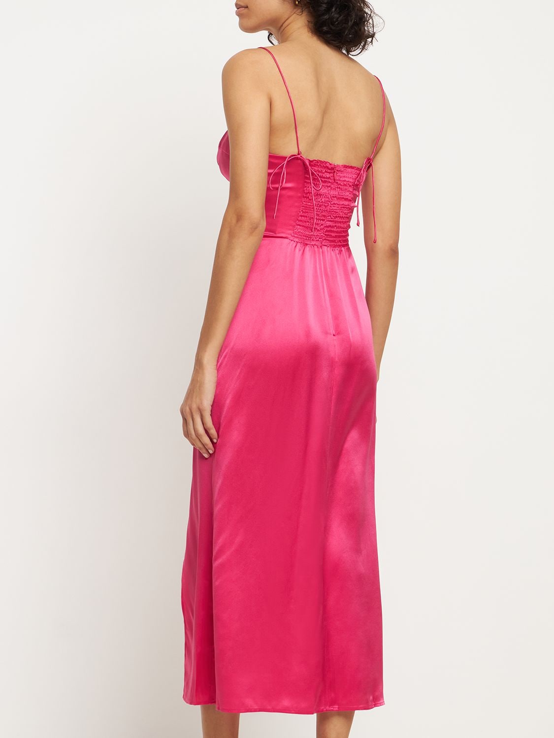 Shop Reformation Marguerite Silk Satin Midi Dress In Pink