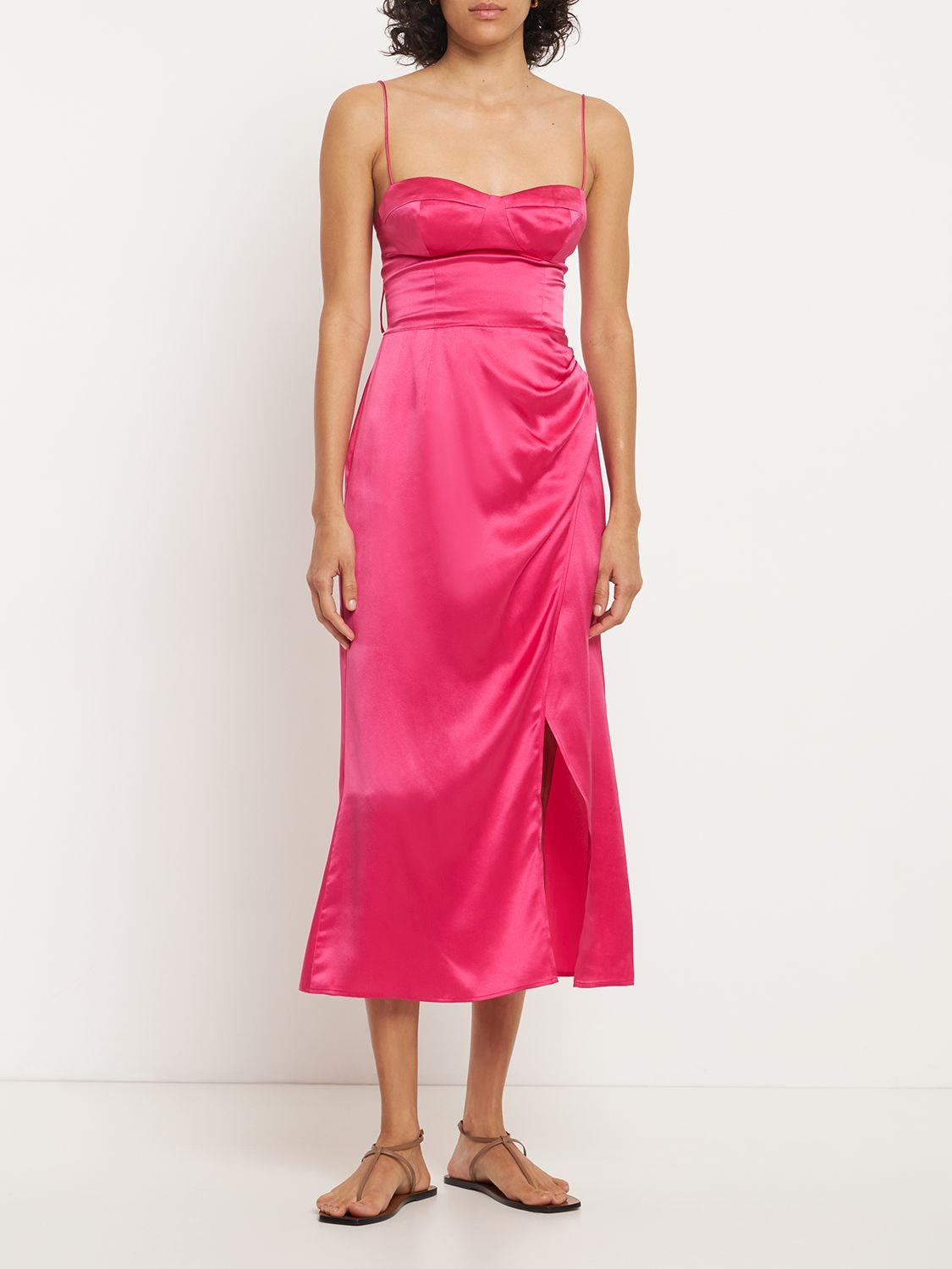 Shop Reformation Marguerite Silk Satin Midi Dress In Pink