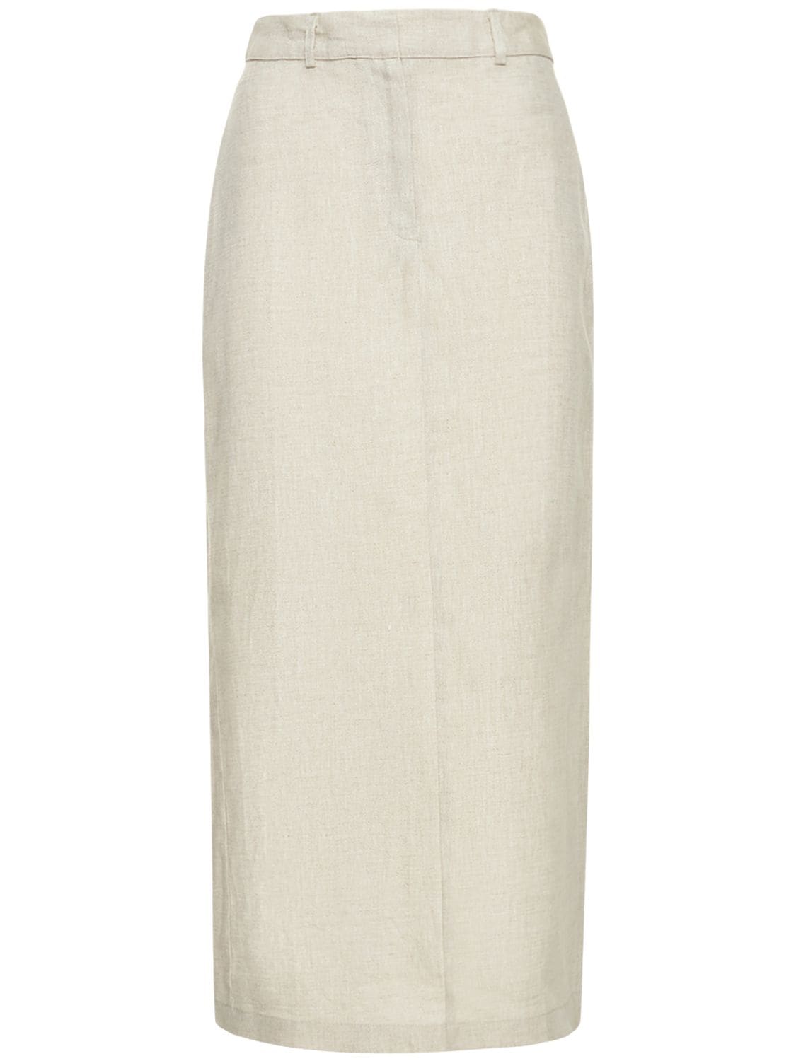 Shop Reformation Gia Linen Midi Skirt In Beige