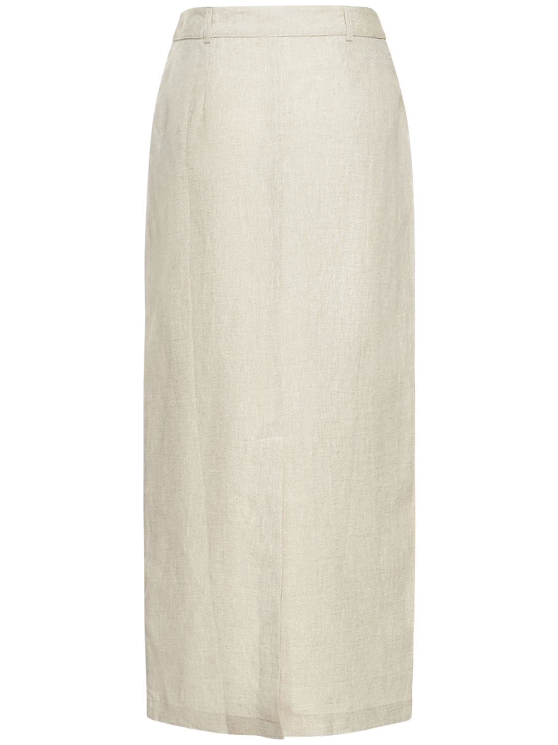 Shop Reformation Gia Linen Midi Skirt In Beige
