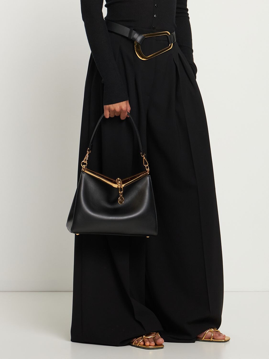 Vela Medium Leather Shoulder Bag in Black - Etro