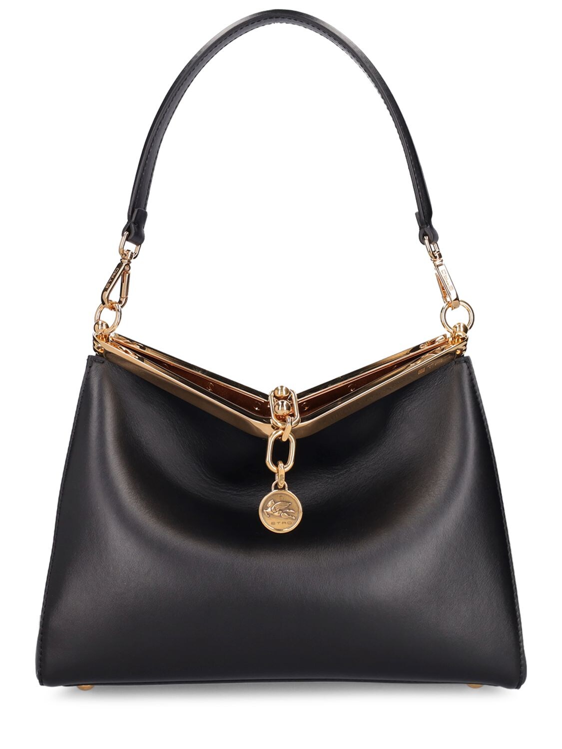 Shop Etro Medium Vela Leather Shoulder Bag In Black