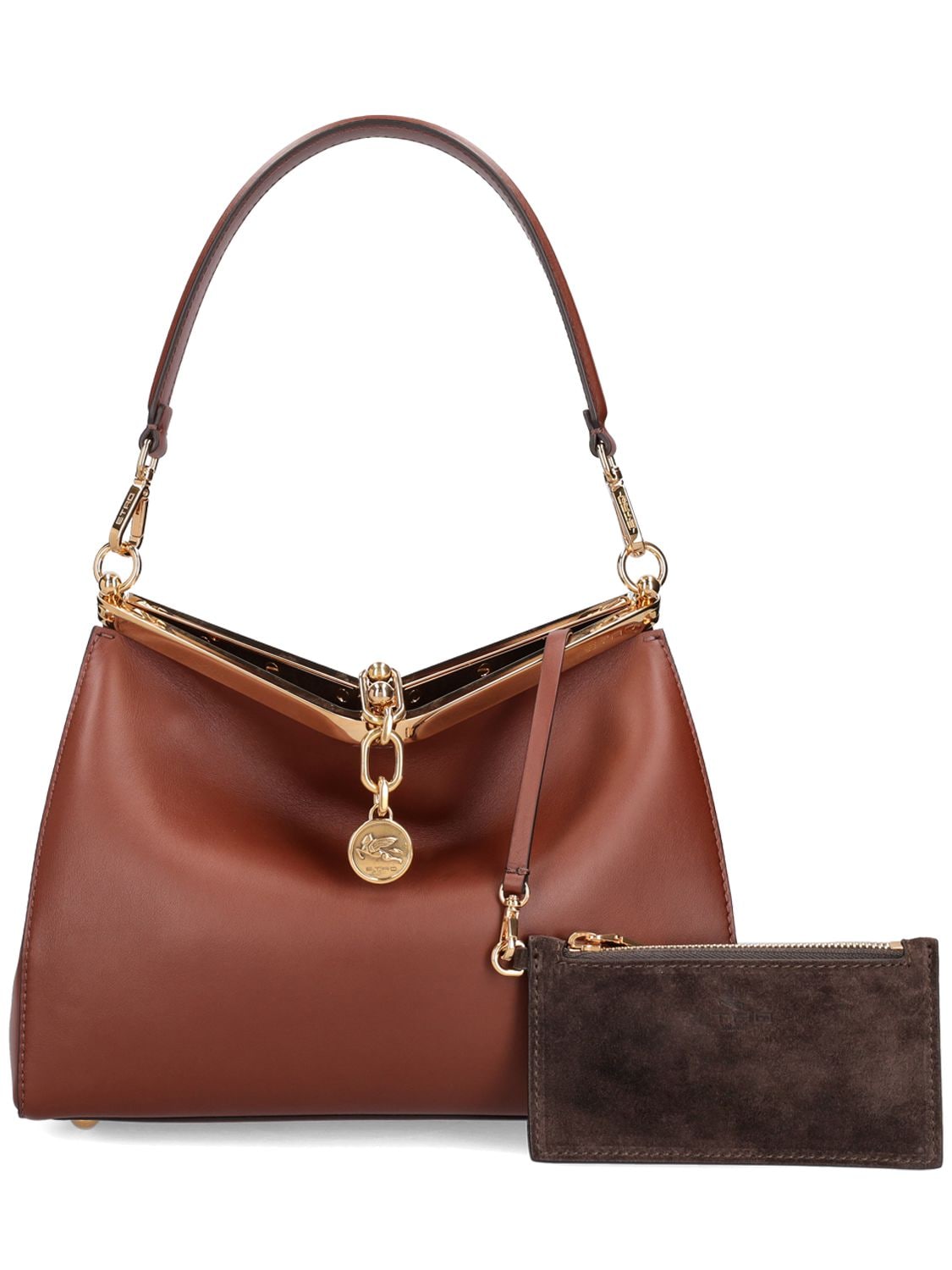 Shop Etro Medium Vela Leather Shoulder Bag In Brown