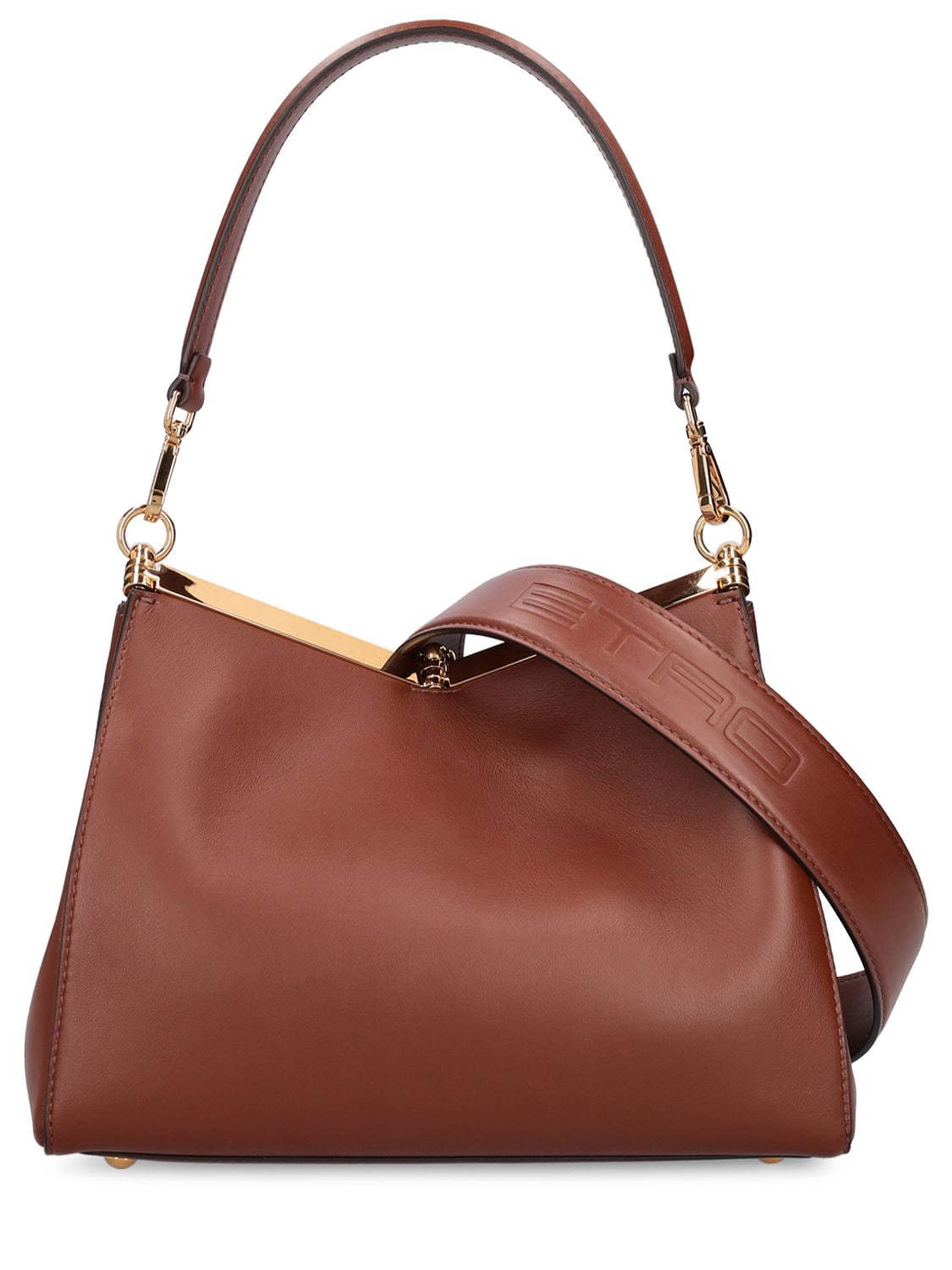 Shop Etro Medium Vela Leather Shoulder Bag In Brown