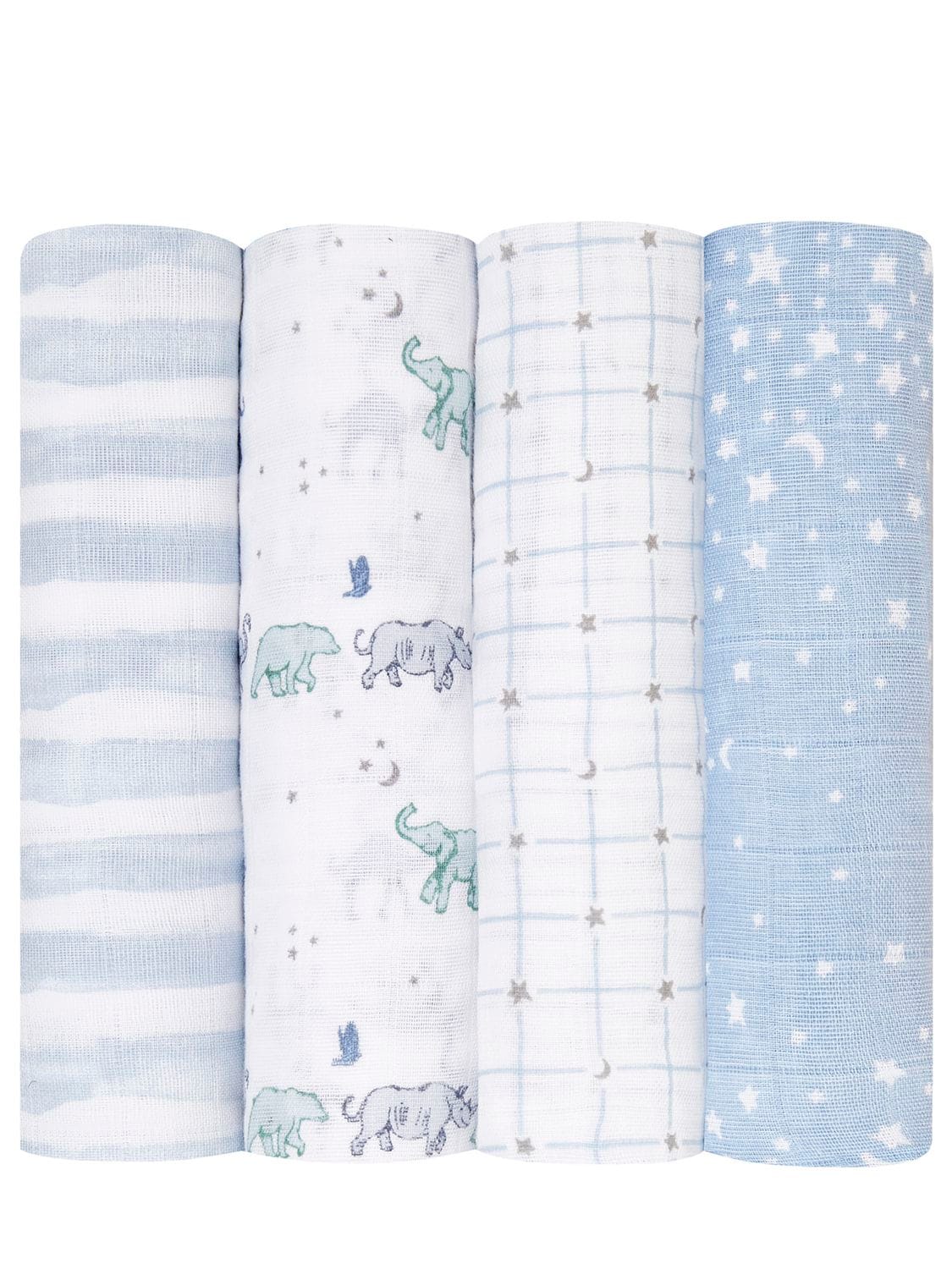 Aden + Anais Set Of 4 Organic Cotton Muslin Swaddles In Blue