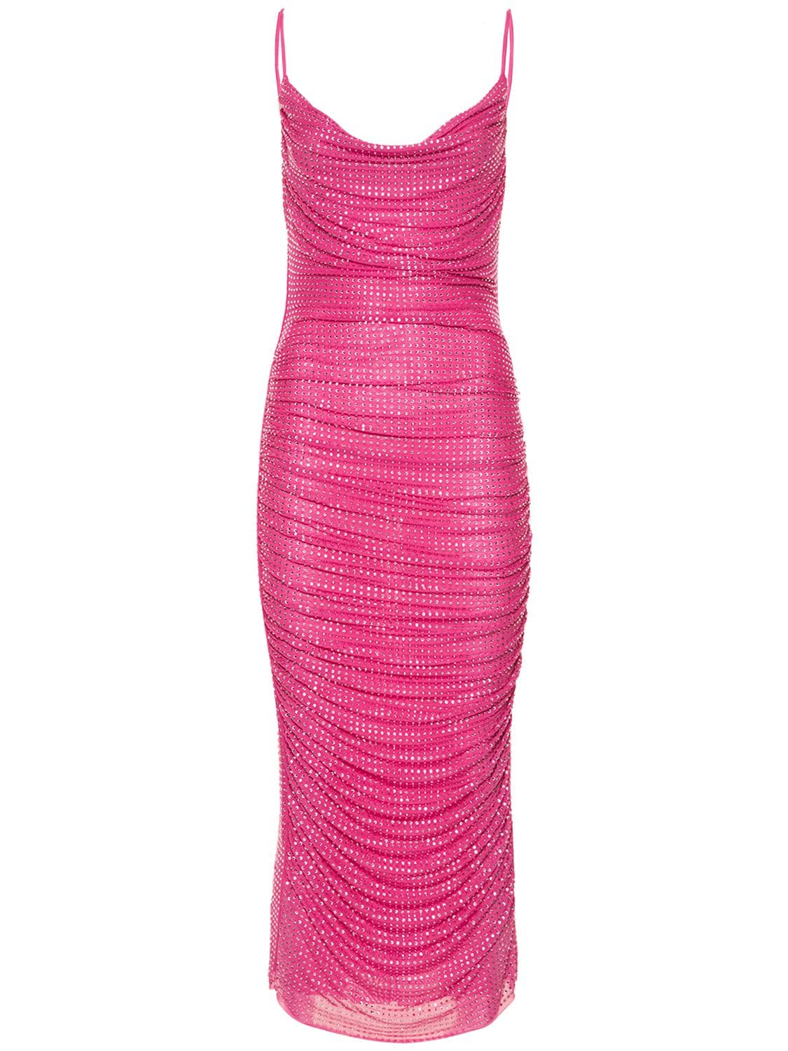 Pink Hotfix Mesh Midi Dress – WOMEN > CLOTHING > DRESSES