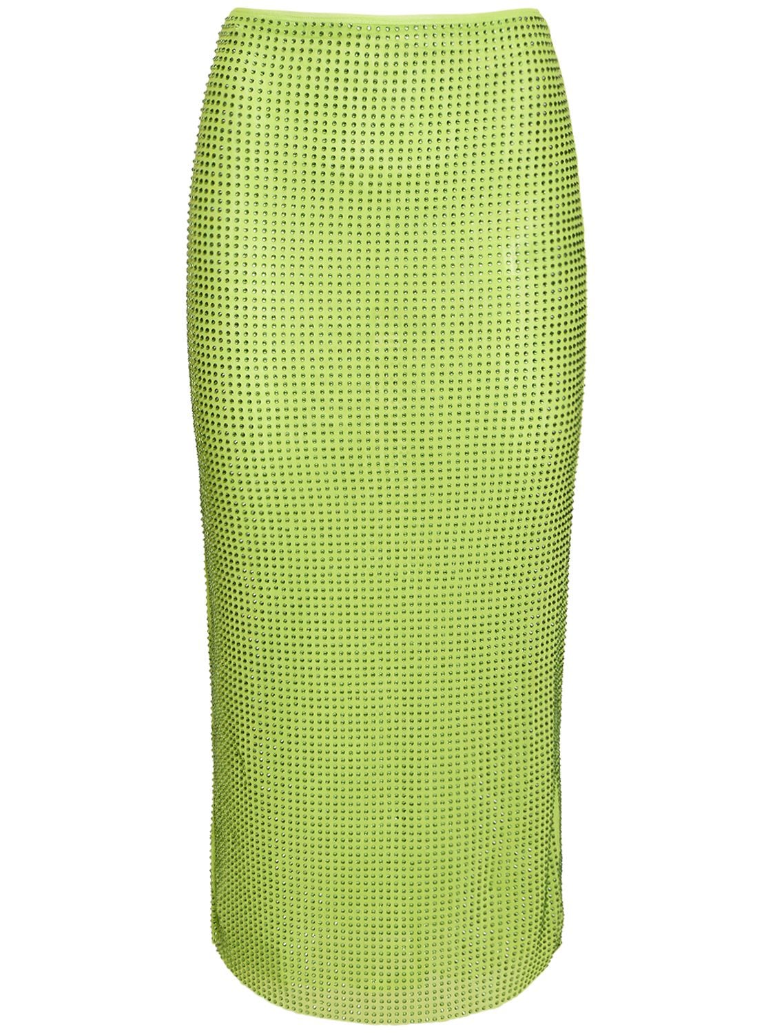 SELF-PORTRAIT GREEN HOTFIX MESH MIDI SKIRT