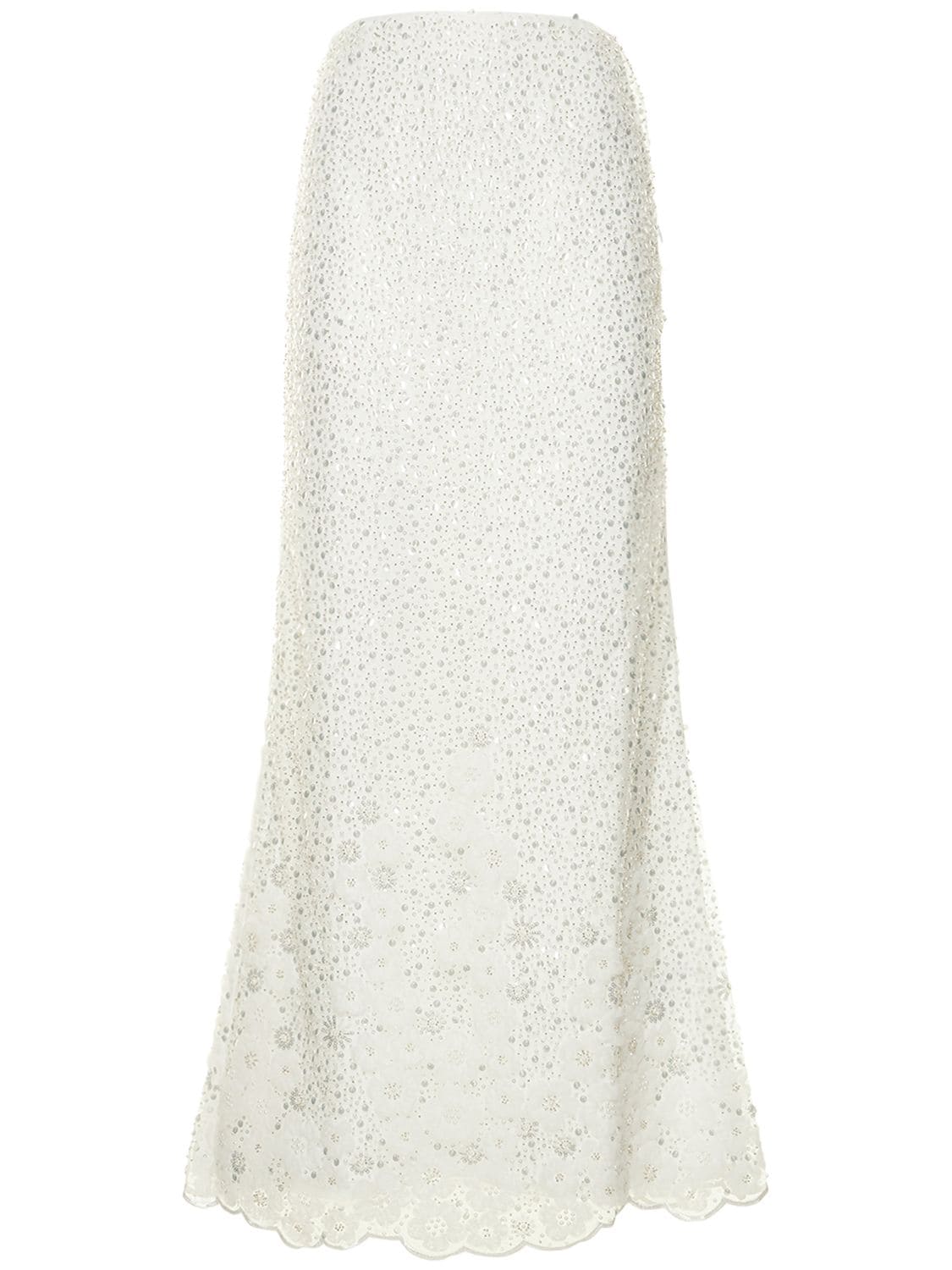 SELF-PORTRAIT 白色珠饰亮片超长半身裙