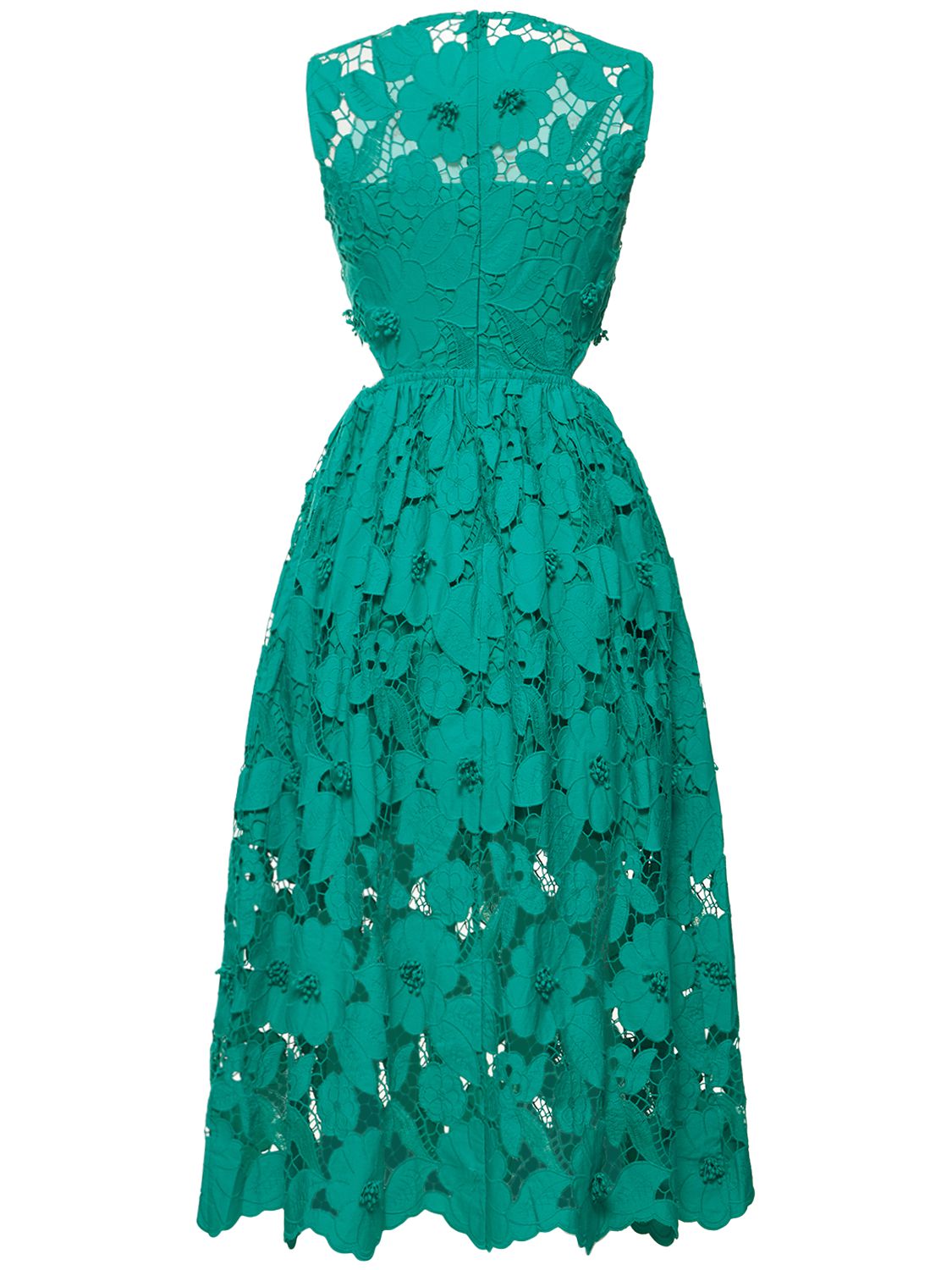 SELF-PORTRAIT Green 3d Cotton Lace Midi Dress | Smart Closet