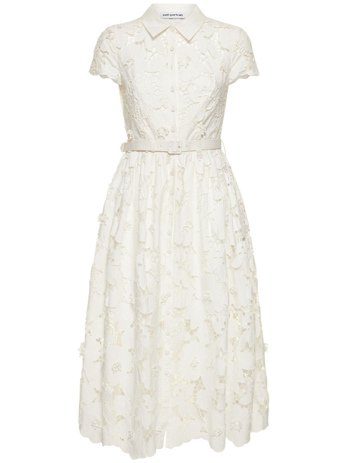 SELF-PORTRAIT White 3d Cotton Lace Midi Dress Smart Closet