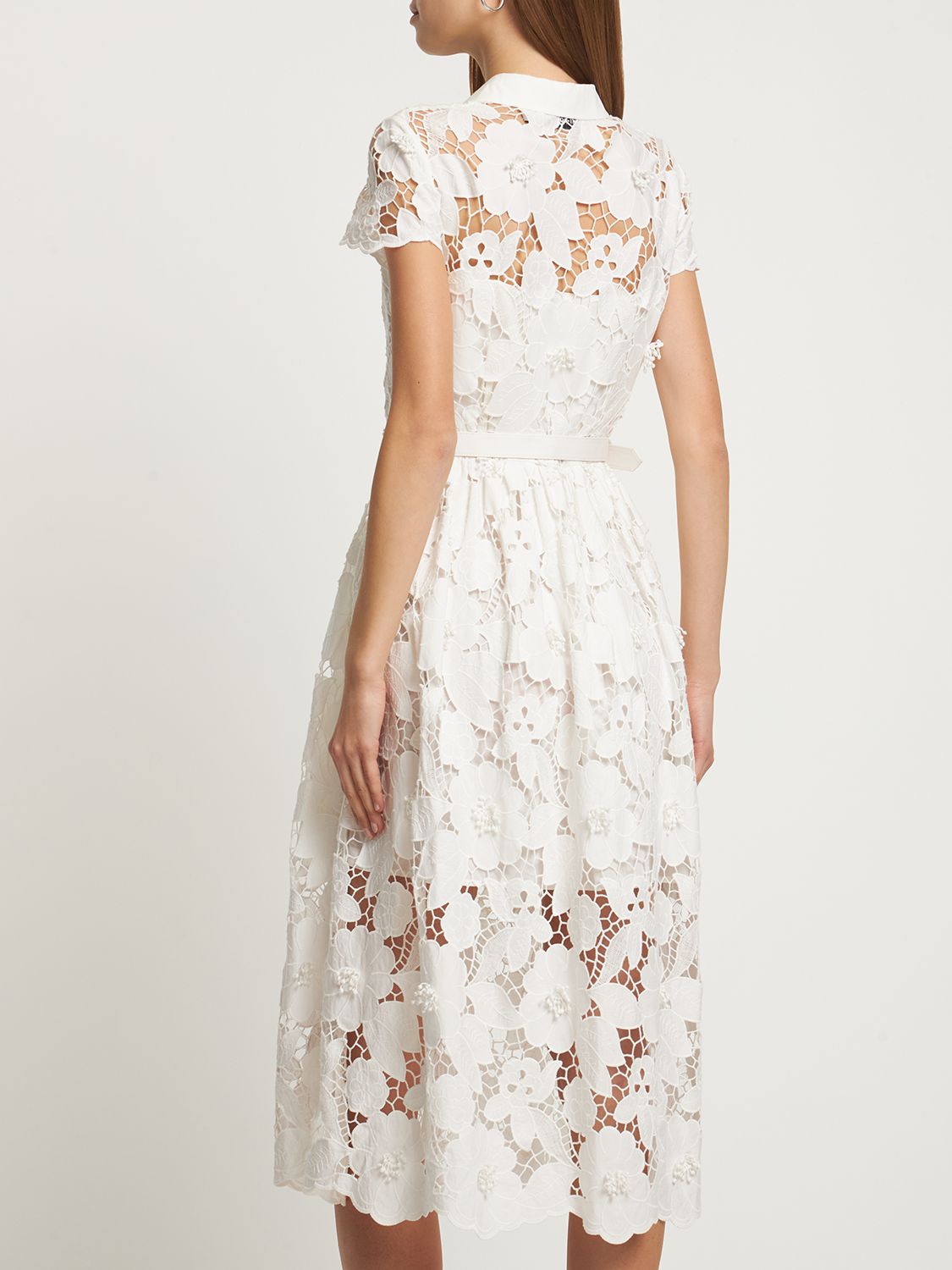 SELF-PORTRAIT White 3d Cotton Lace Midi Dress | Smart Closet