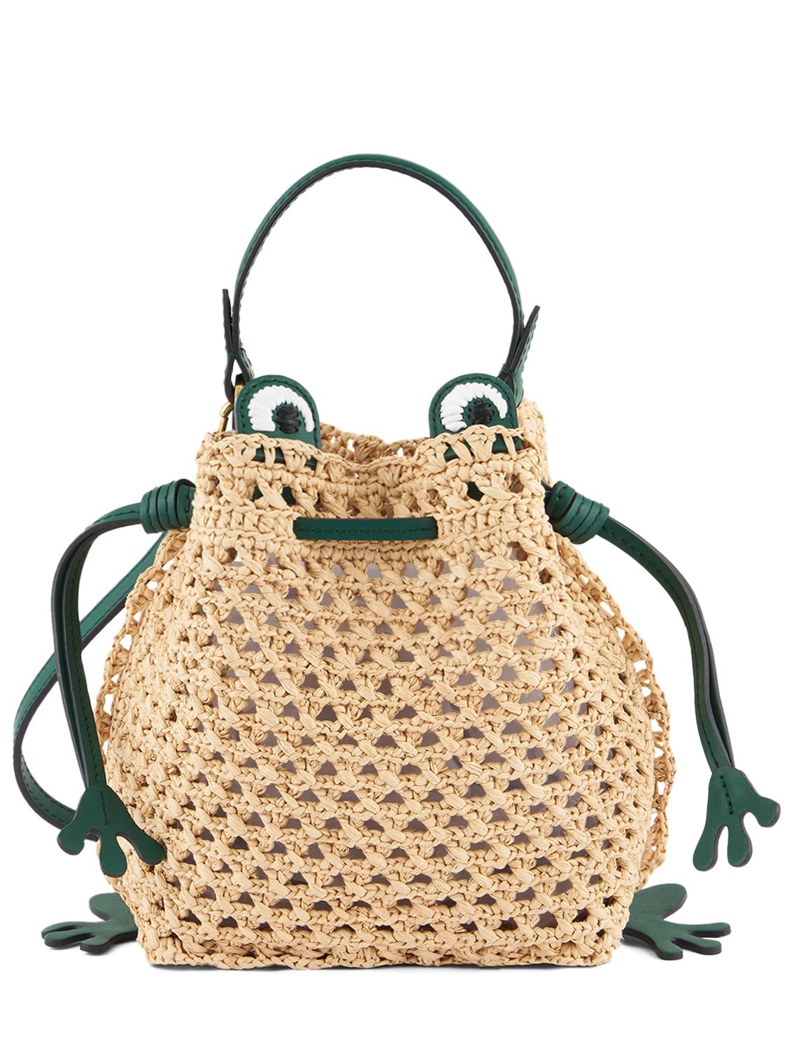 ANYA HINDMARCH Frog Raffia & Leather Shoulder Bag