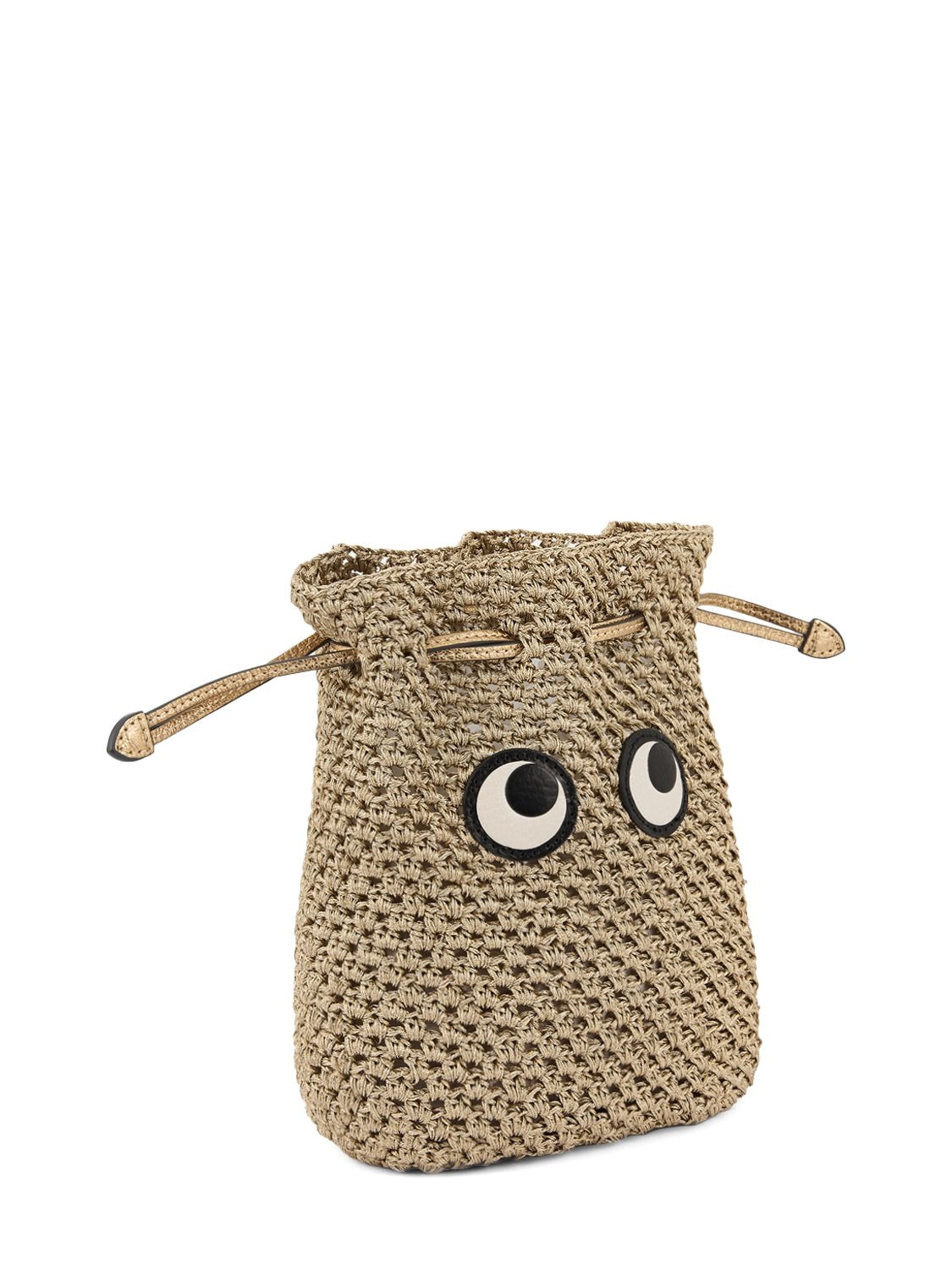 Eyes Metallic Lurex Drawstring Pouch In Gold