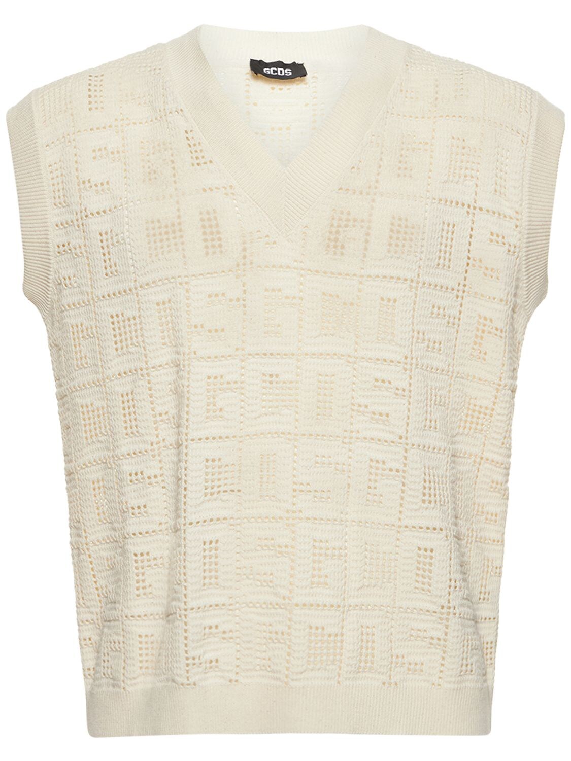 Monogram Vest With Crochet Effect In Off White