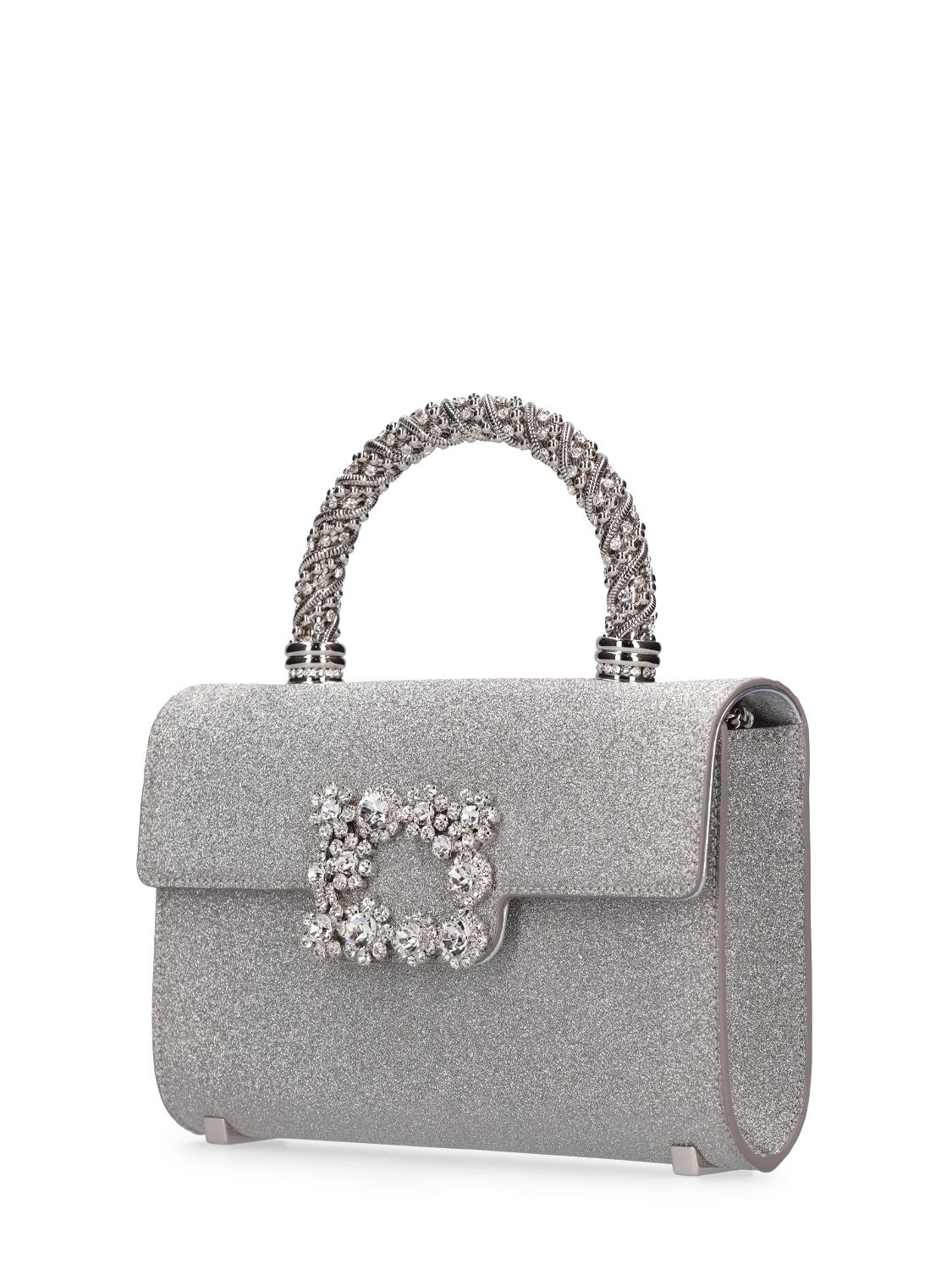 Shop Roger Vivier Mini Flower Jewel Envelope Bag In Silver