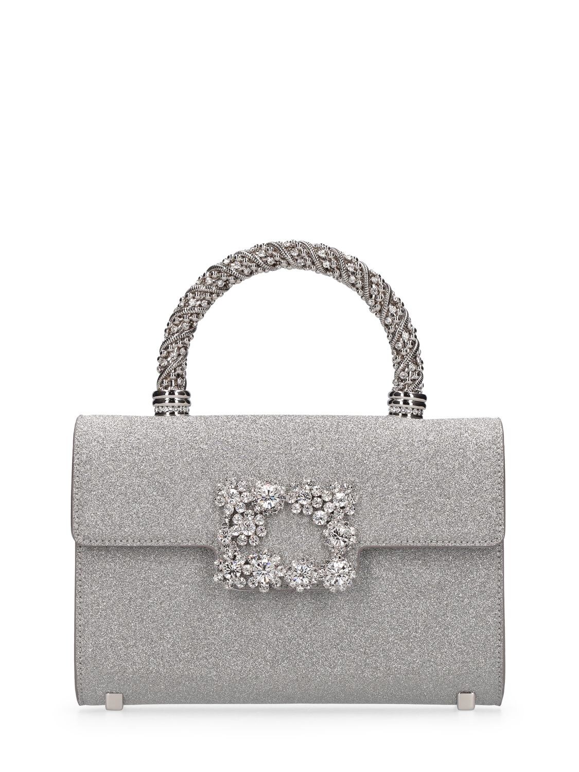 Shop Roger Vivier Mini Flower Jewel Envelope Bag In Silver