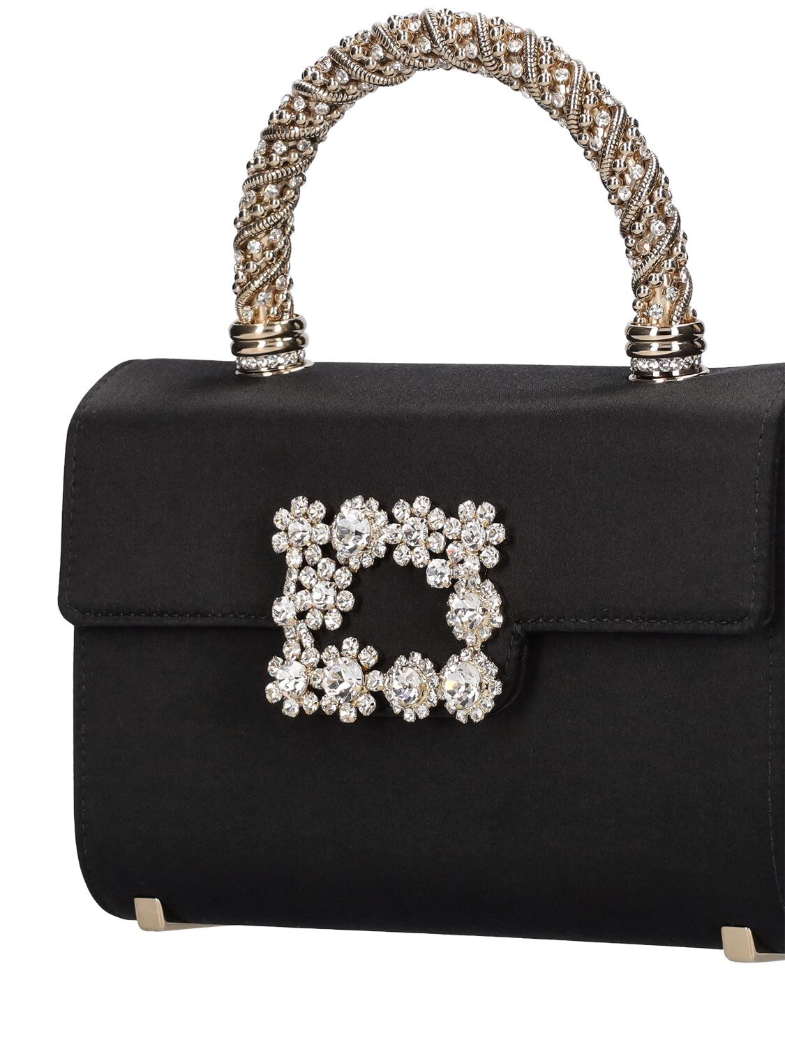 Shop Roger Vivier Mini Flower Jewel Envelope Bag In Black