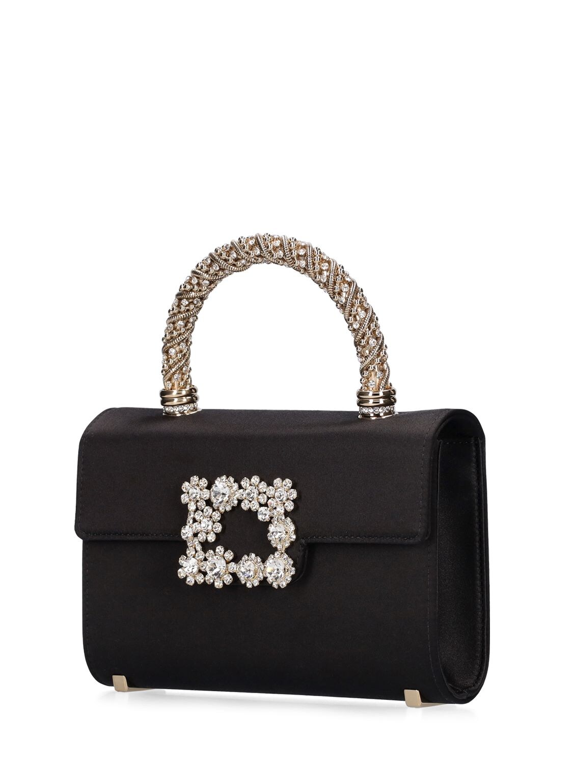 Shop Roger Vivier Mini Flower Jewel Envelope Bag In Black