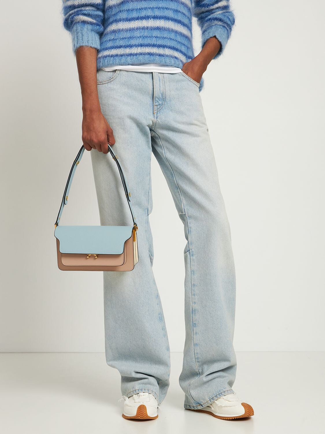 Marni Blue East West Trunk Bag In Baby Blue