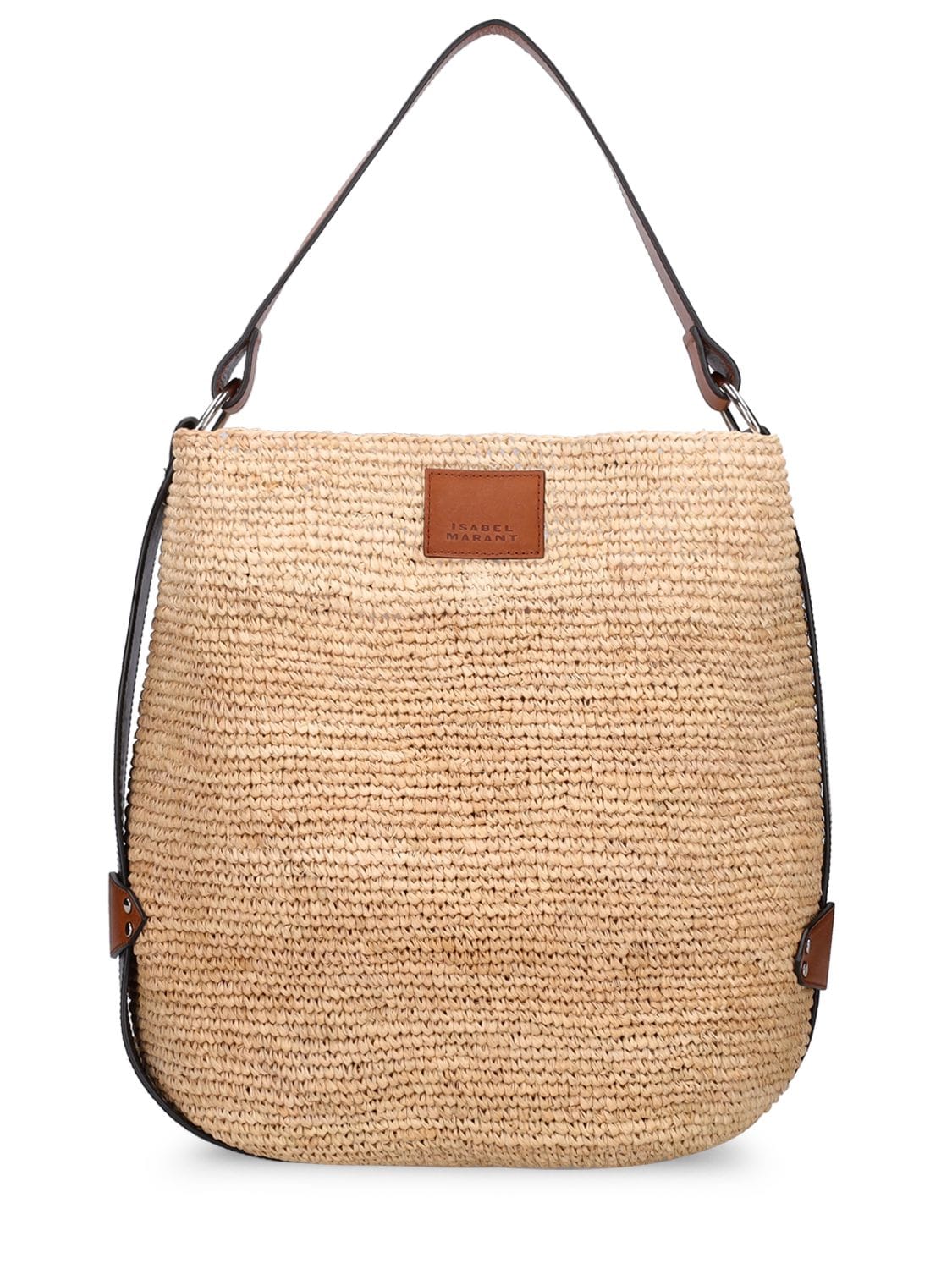 Isabel Marant Bayia Straw & Leather Bucket Bag In Natural,cognac