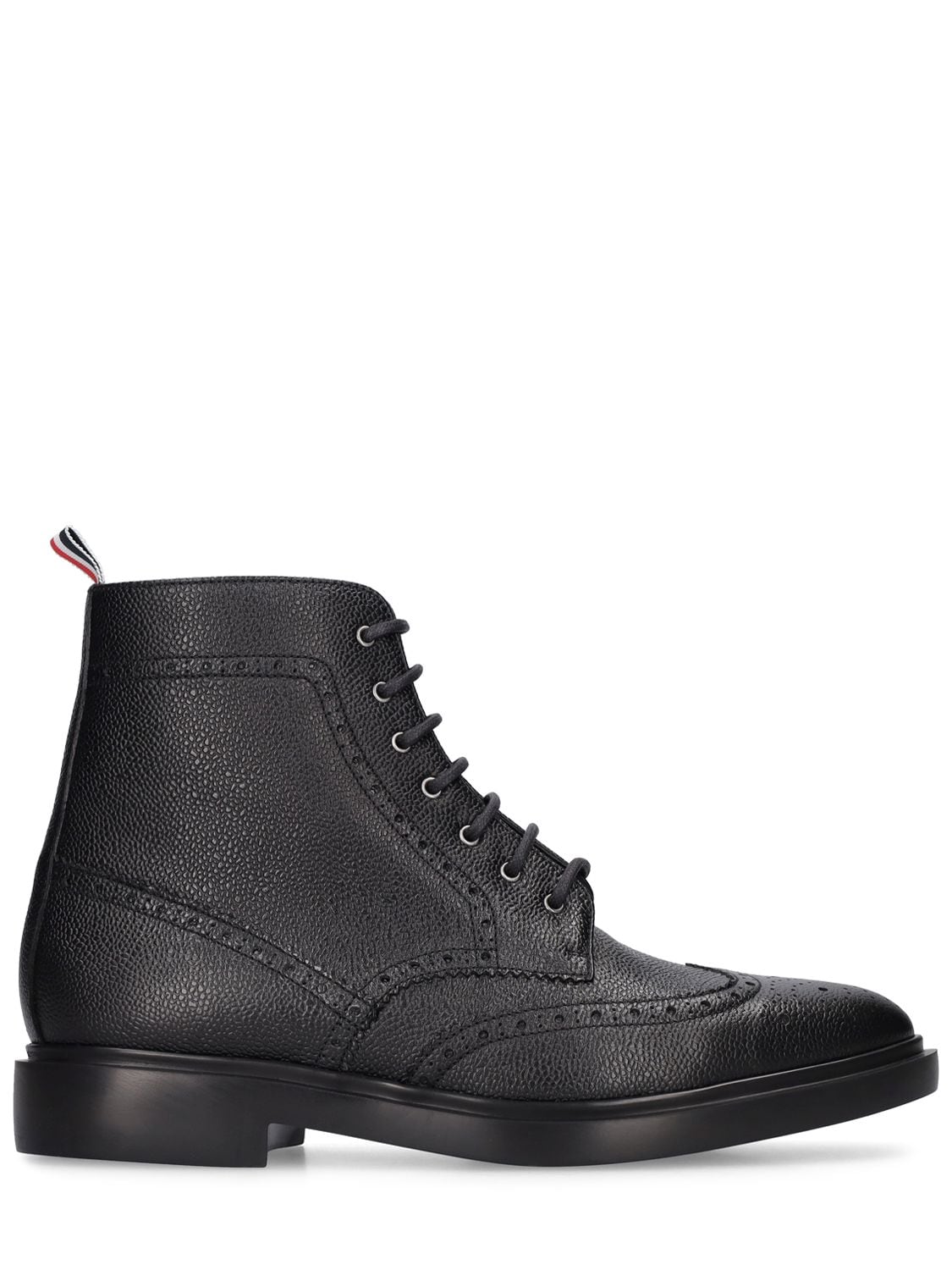 THOM BROWNE PEBBLED LEATHER WING TIP BOOTS