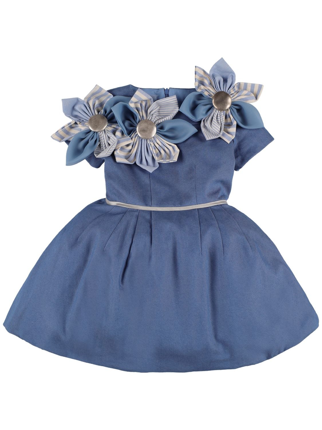 Nikolia Kids' Cotton Midi Dress W/ Flower Appliqués In Light Blue