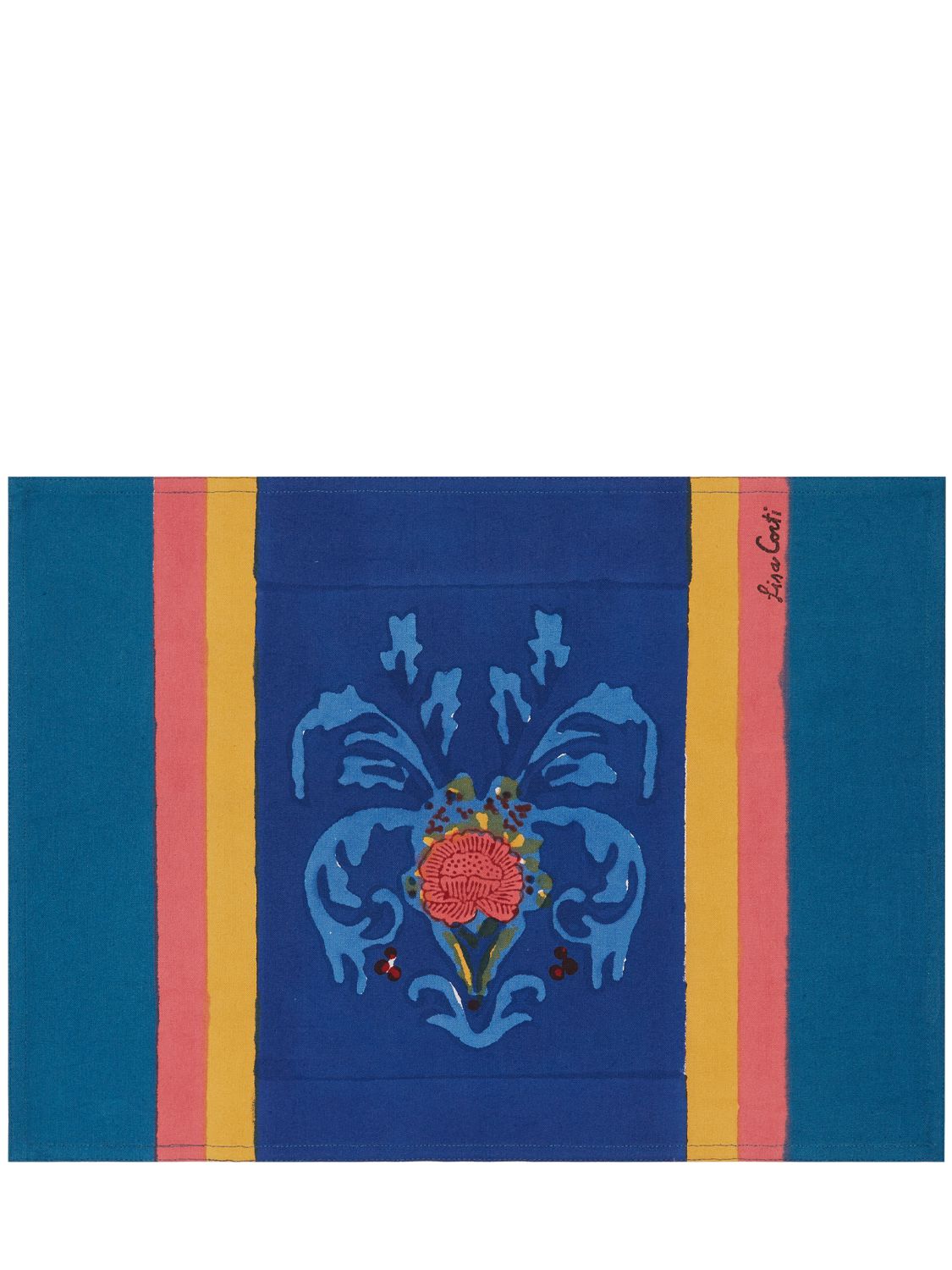 Lisa Corti Set Of 2 Brocade Royal Blue Placemats