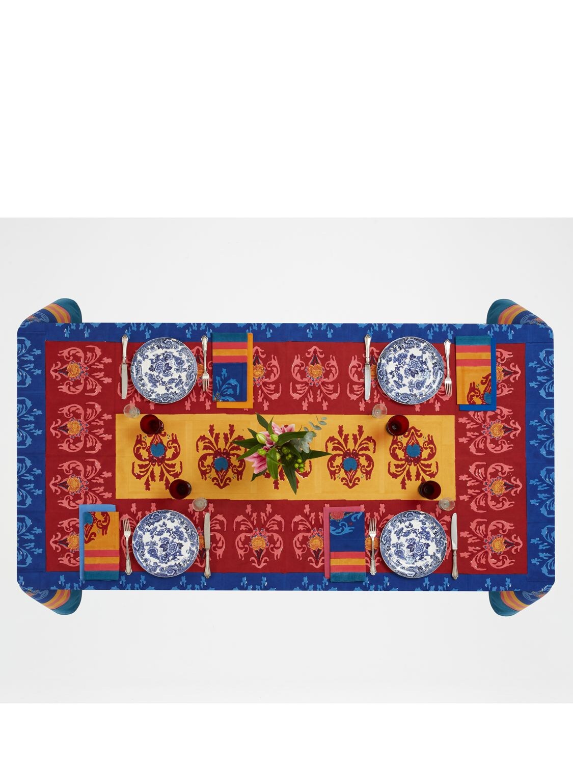 Shop Lisa Corti Brocade Royal Blue Tablecloth In Multicolor