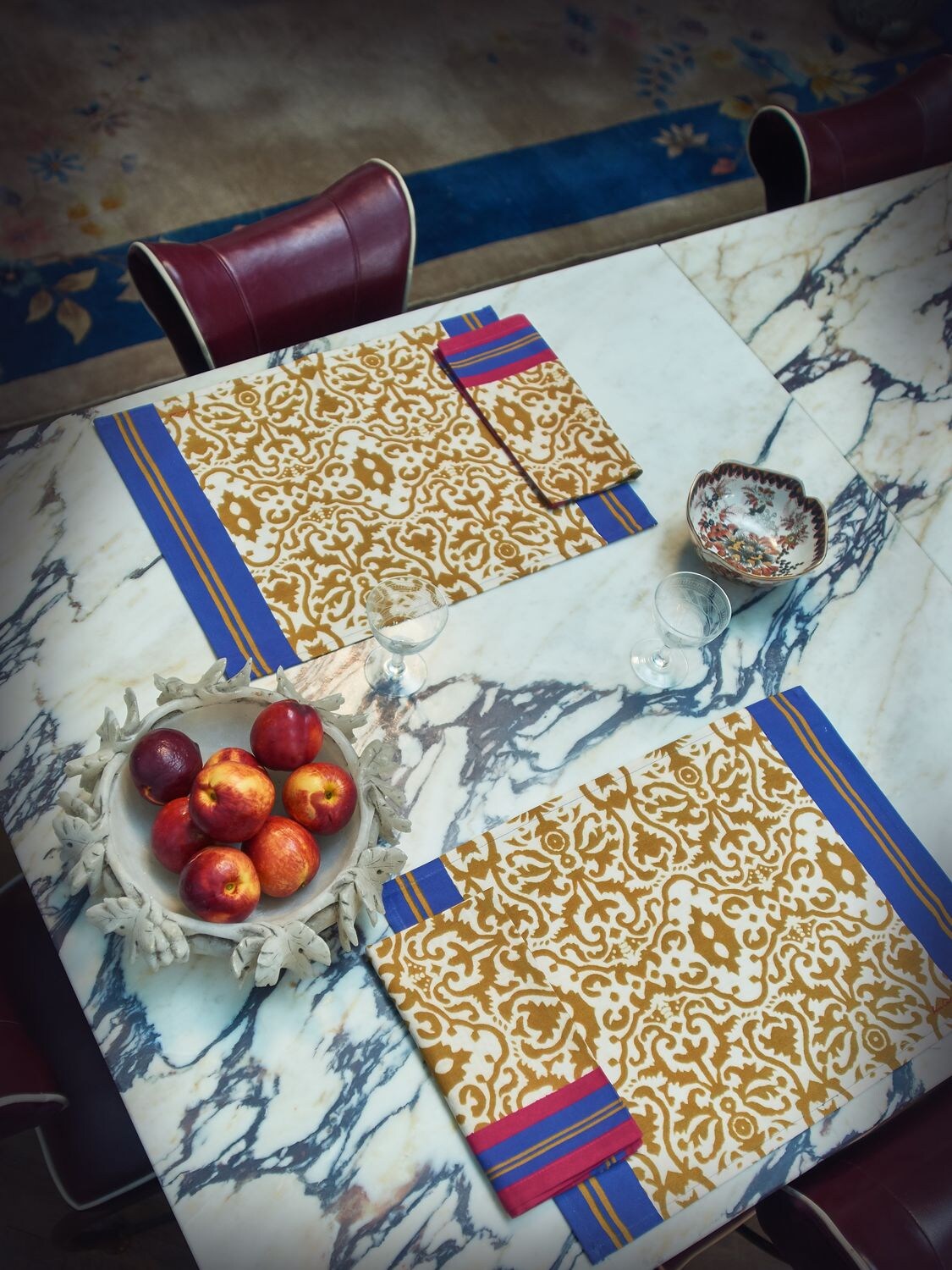 Shop Lisa Corti Set Of 2 Damask Chutney Cotton Placemats In Gold,multi