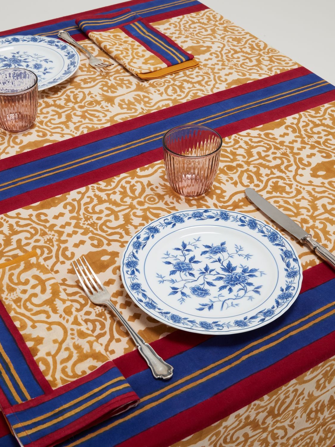 Shop Lisa Corti Damask Stripes Chutney Tablecloth In Gold,multi