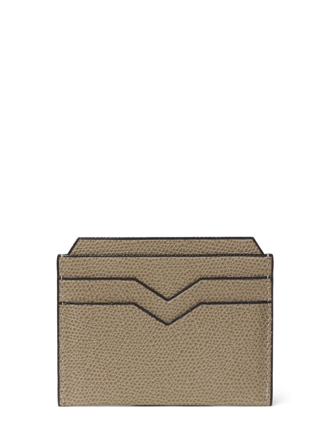 Shop Valextra Leather Credit Card Holder In Oyster Mo