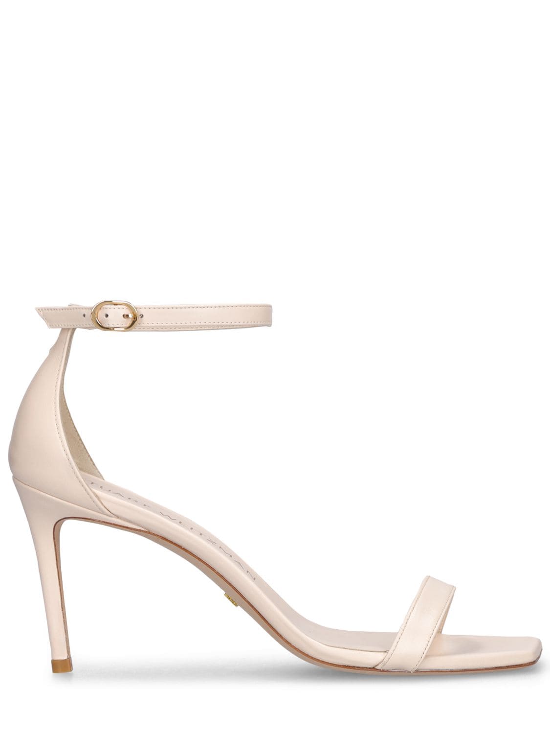 Shop Stuart Weitzman 85mm Nunaked Curve Leather Sandals In Off-white