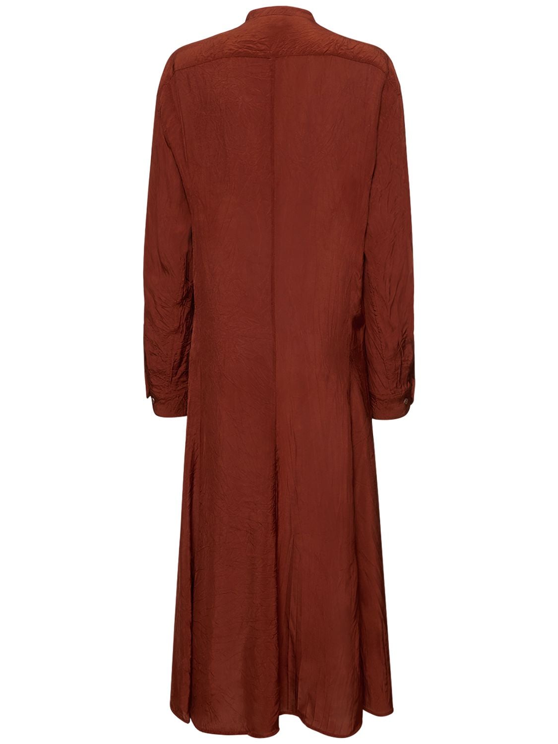 Shop Lemaire Gusset Collar Viscose Midi Shirt Dress In Brick Red